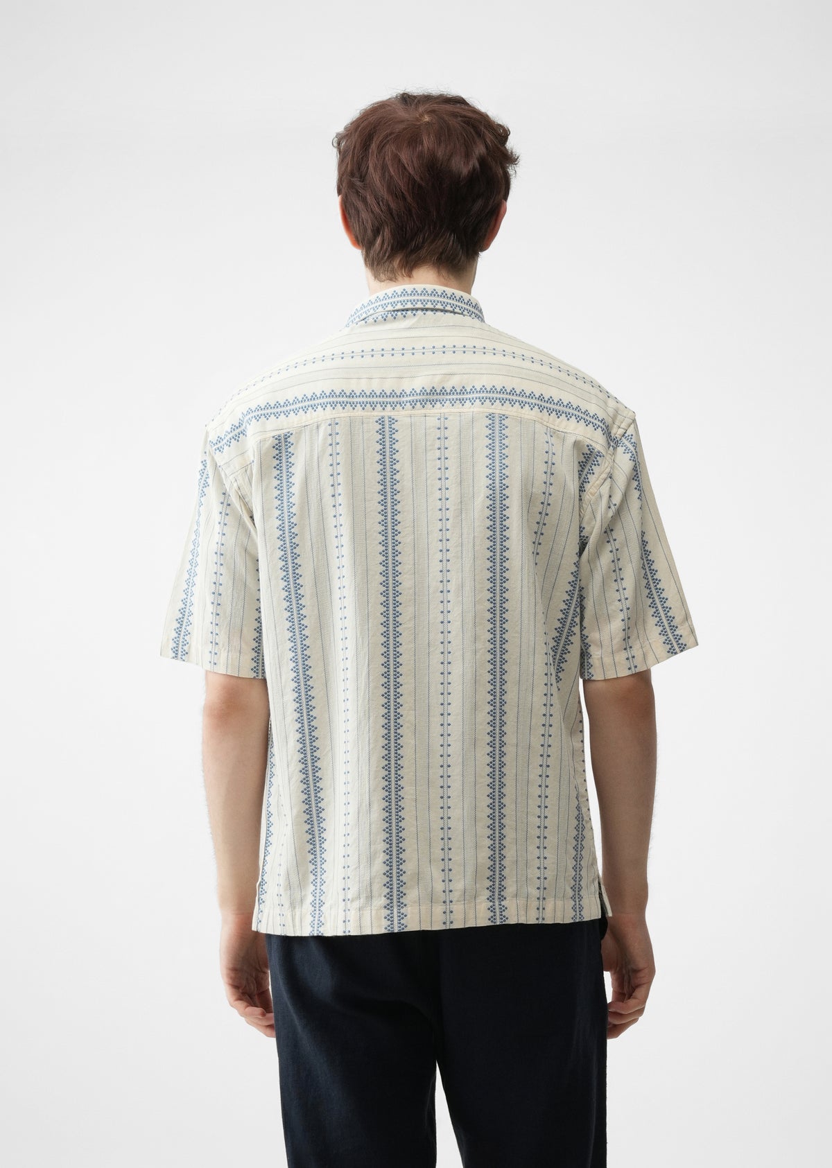 Dark Blue Jacquard Stripe Cotton Shirt