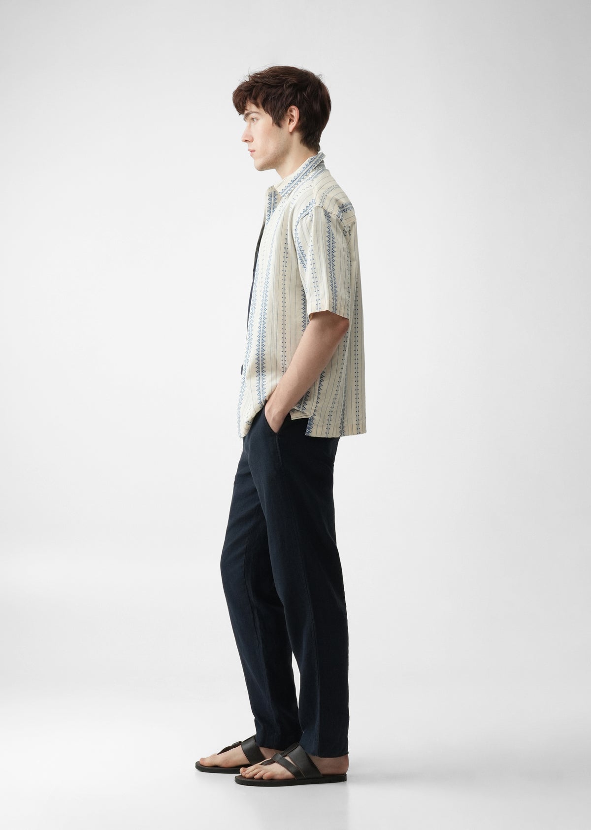 Dark Blue Jacquard Stripe Cotton Shirt