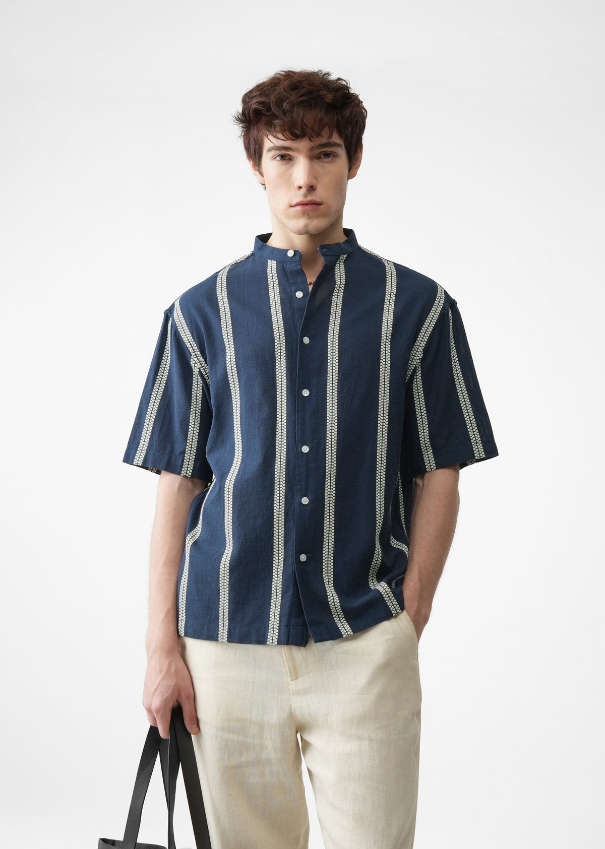 Blue Jacquard Stripe Cotton Shirt