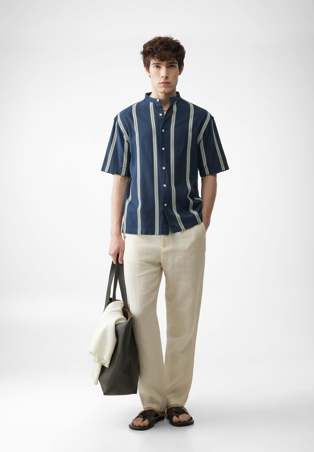 Blue Jacquard Stripe Cotton Shirt