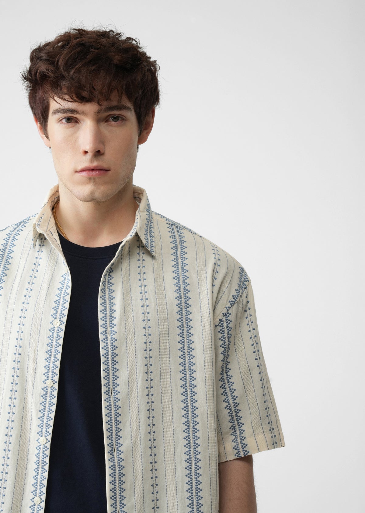 Dark Blue Jacquard Stripe Cotton Shirt