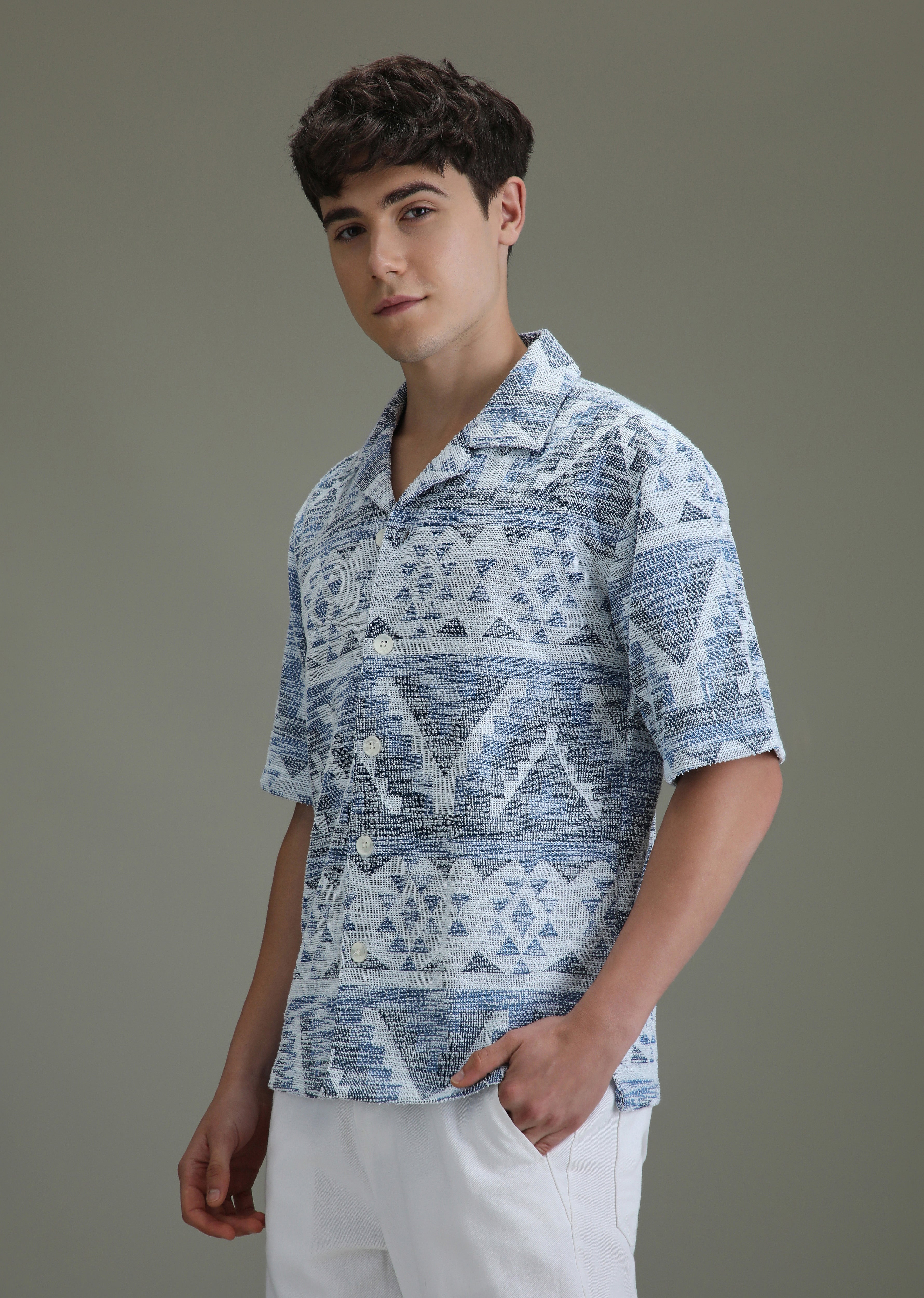 Blue Jacquard Towel Shirt