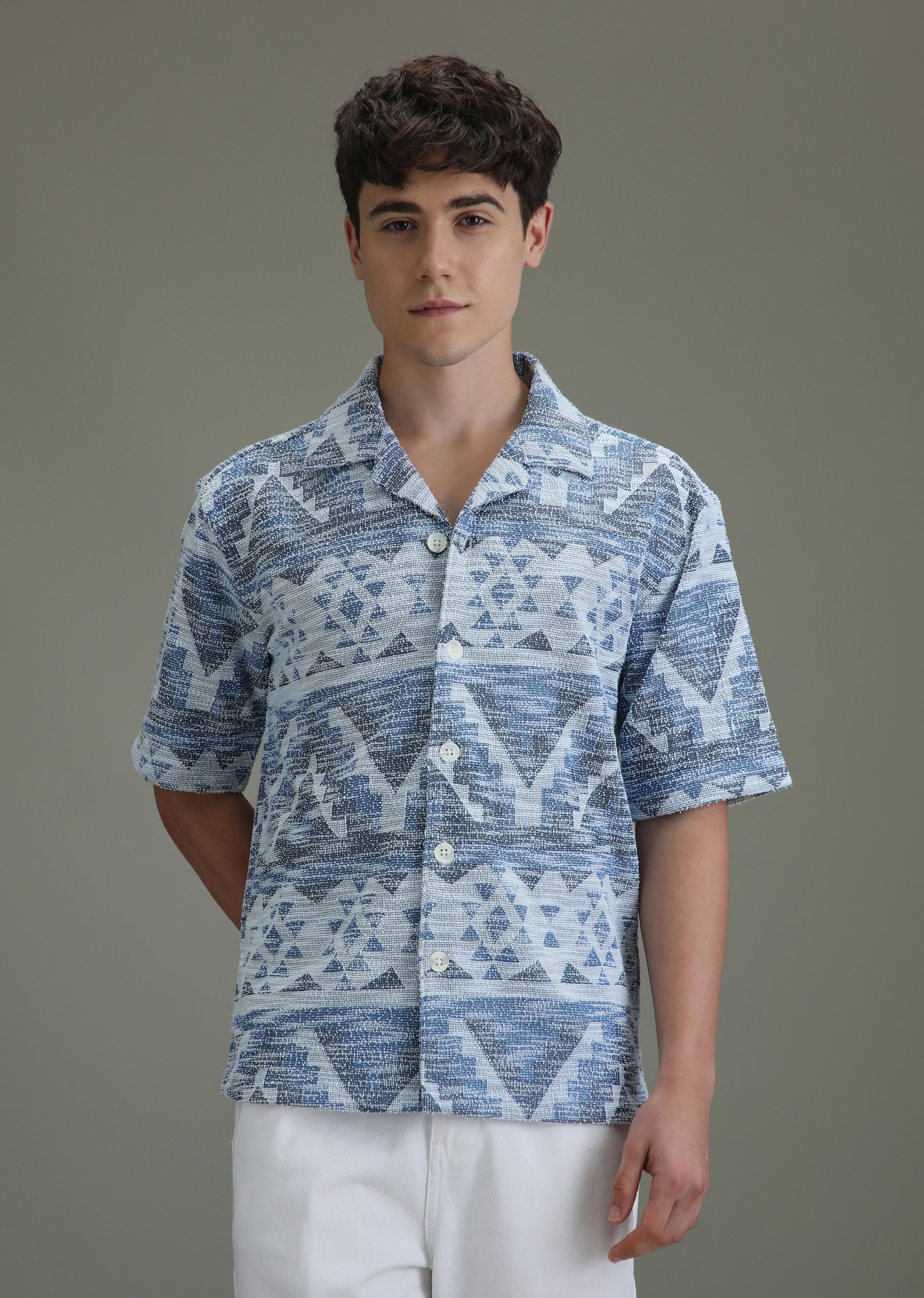 Blue Jacquard Towel Shirt