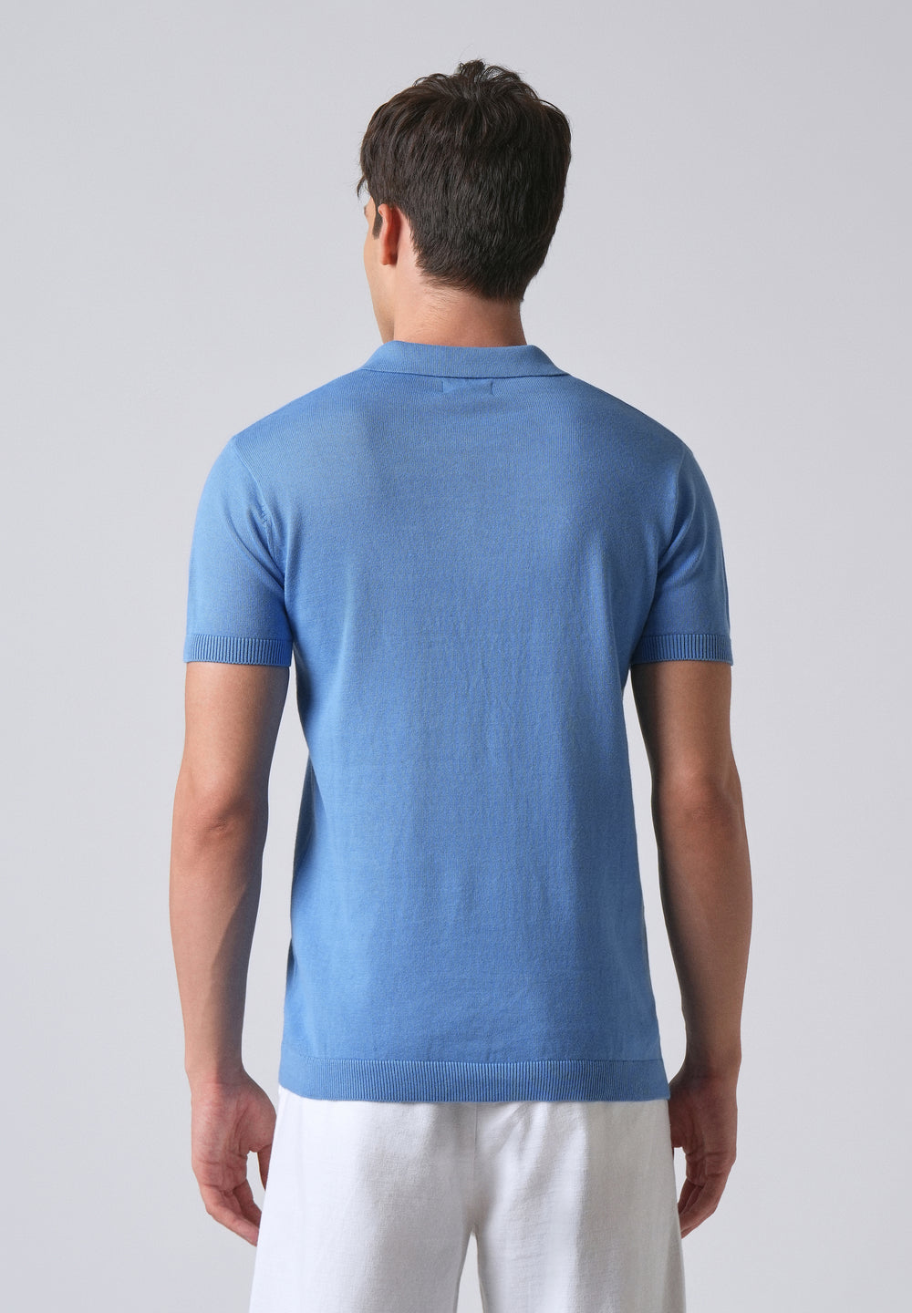 Light Blue Knitted Polo Zipper T-shirt
