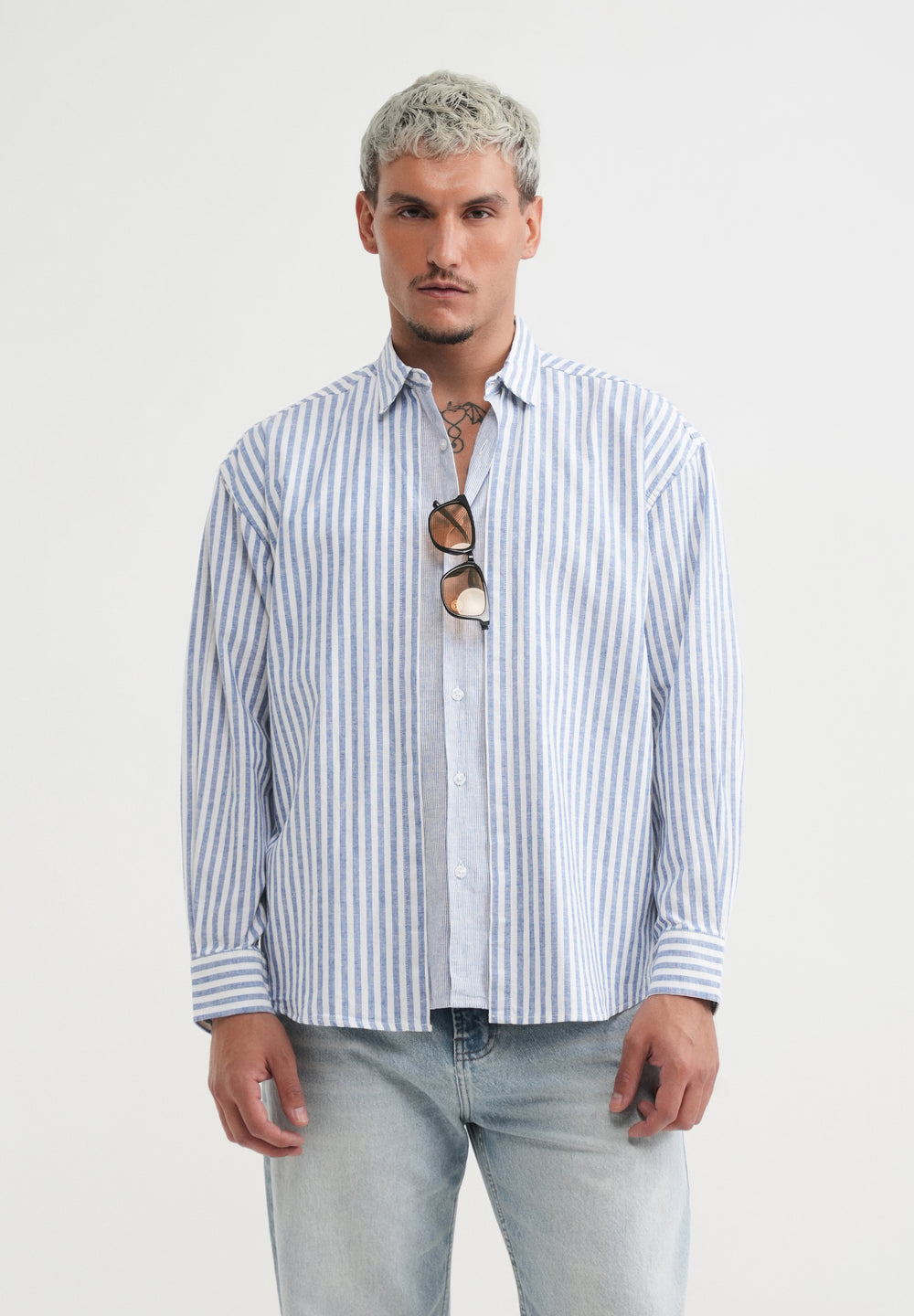 Blue Layered Look Stripe Shirt