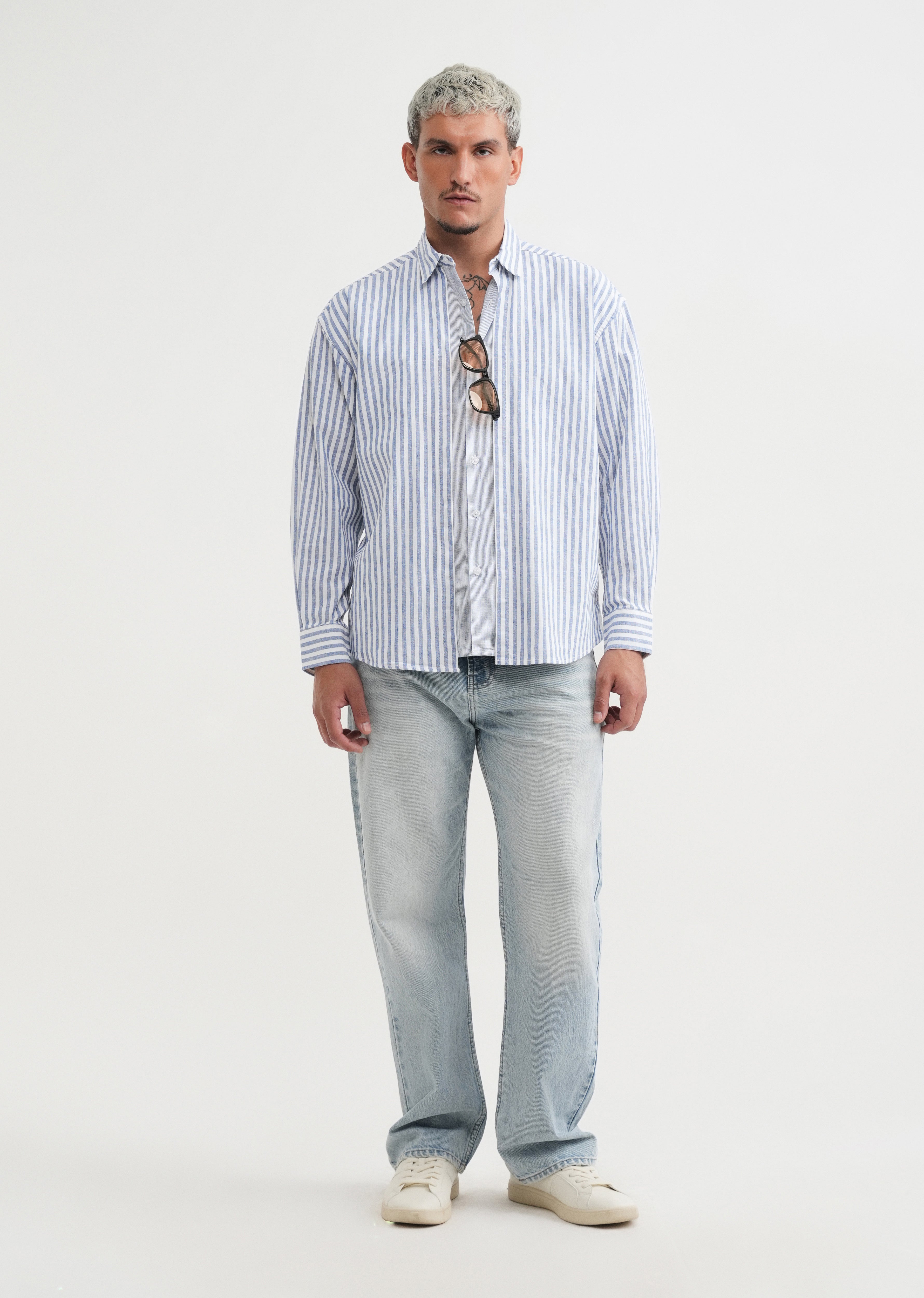 Blue Layered Look Stripe Shirt