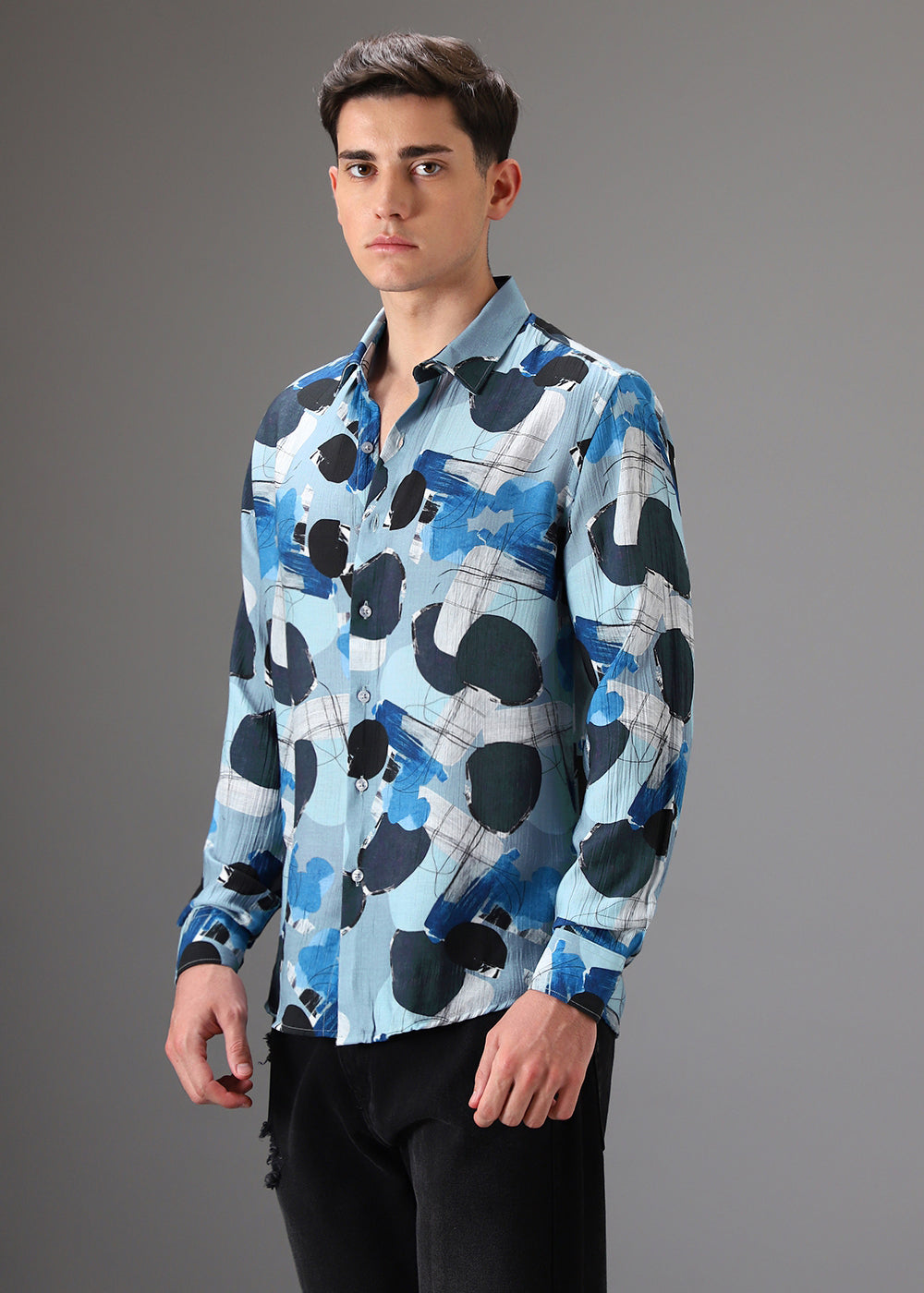 Blue Line Abstract Crushed Printed Shirt