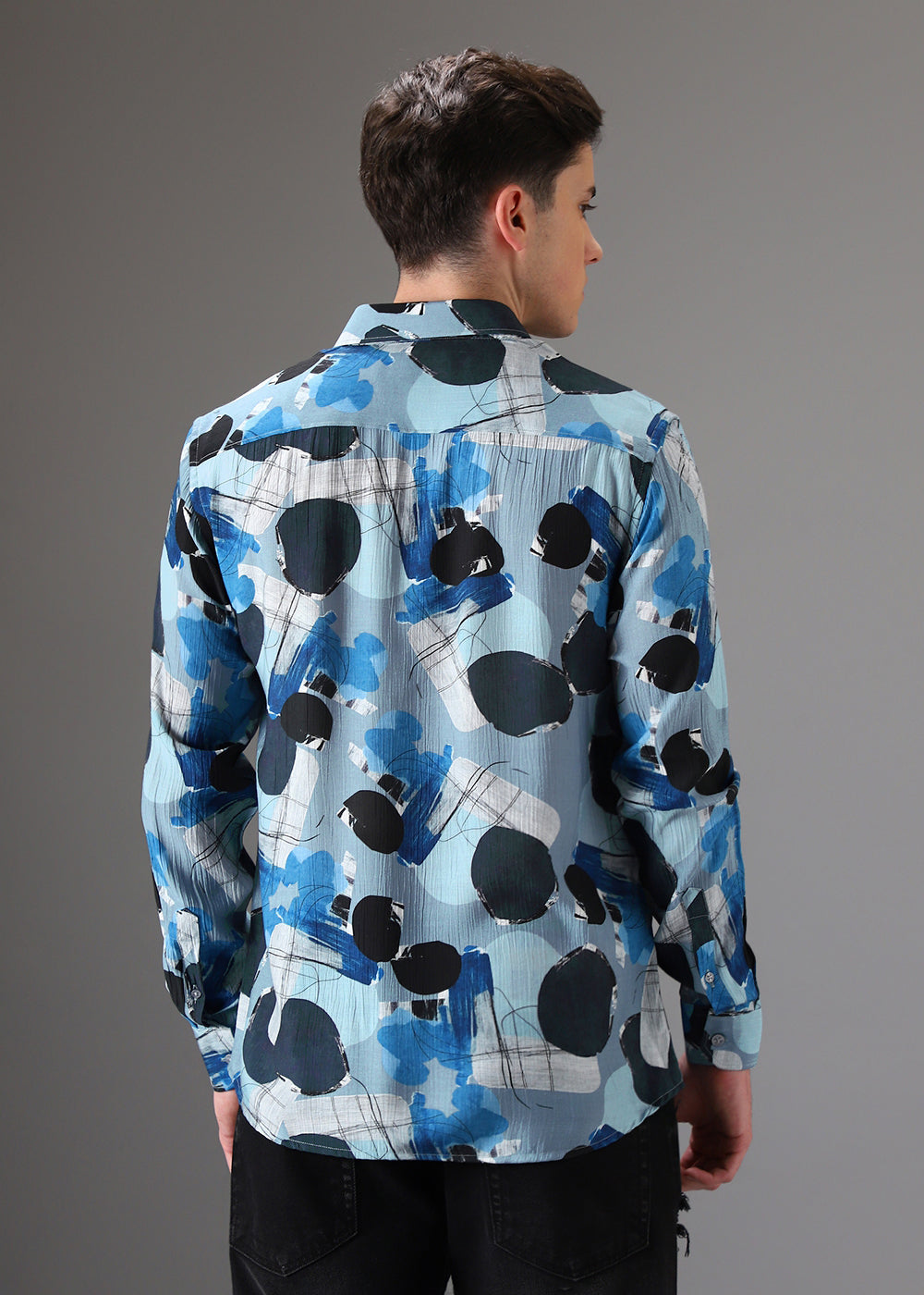 Blue Line Abstract Crushed Printed Shirt