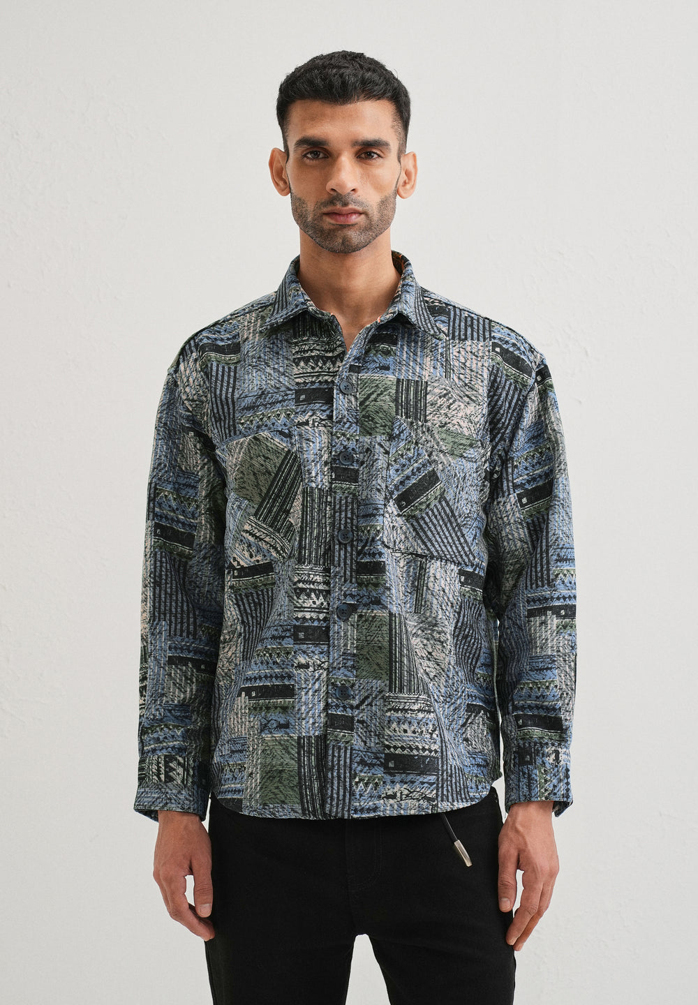 Blue Line Abstract Regular Fit Shacket