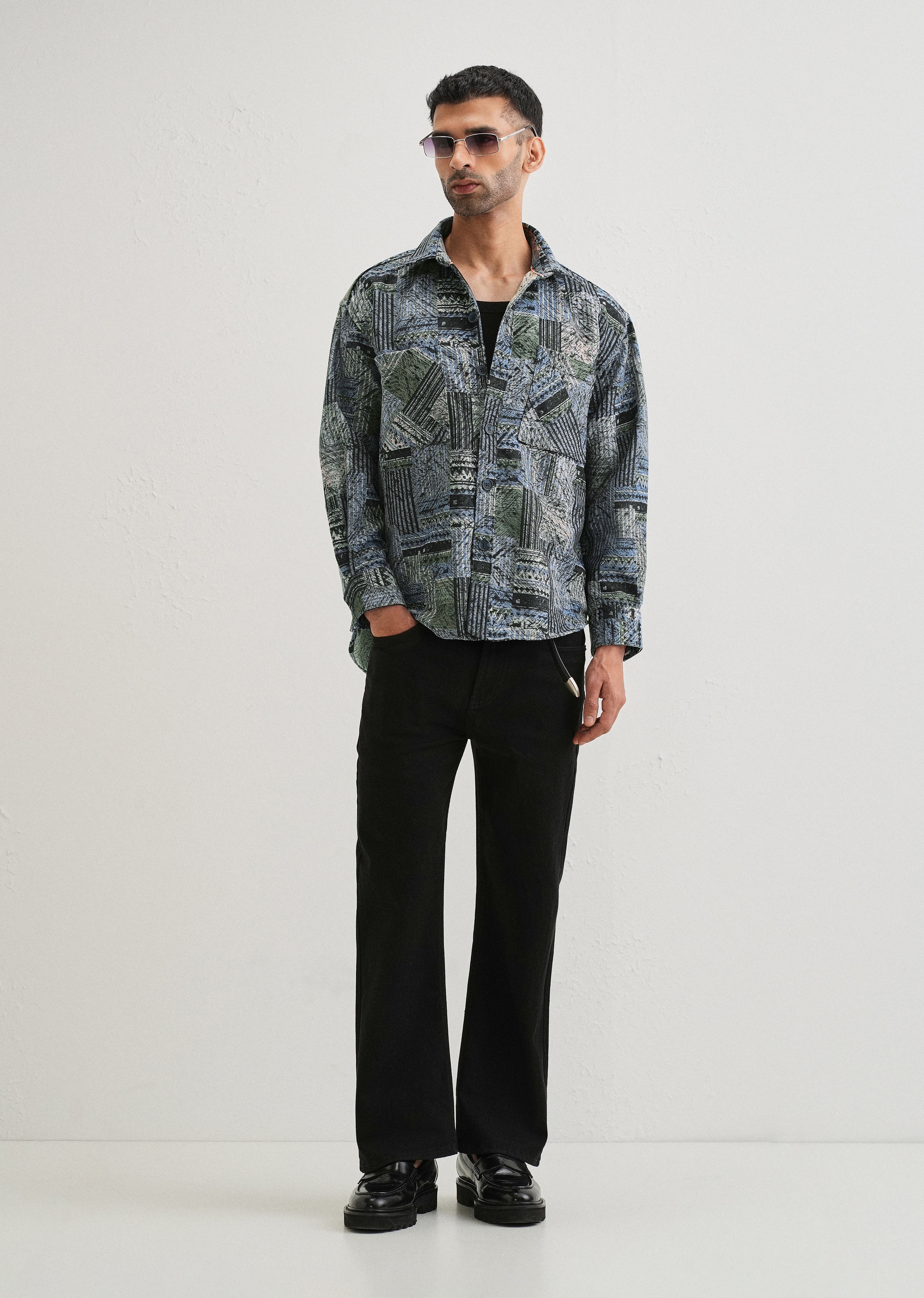 Blue Line Abstract Regular Fit Shacket