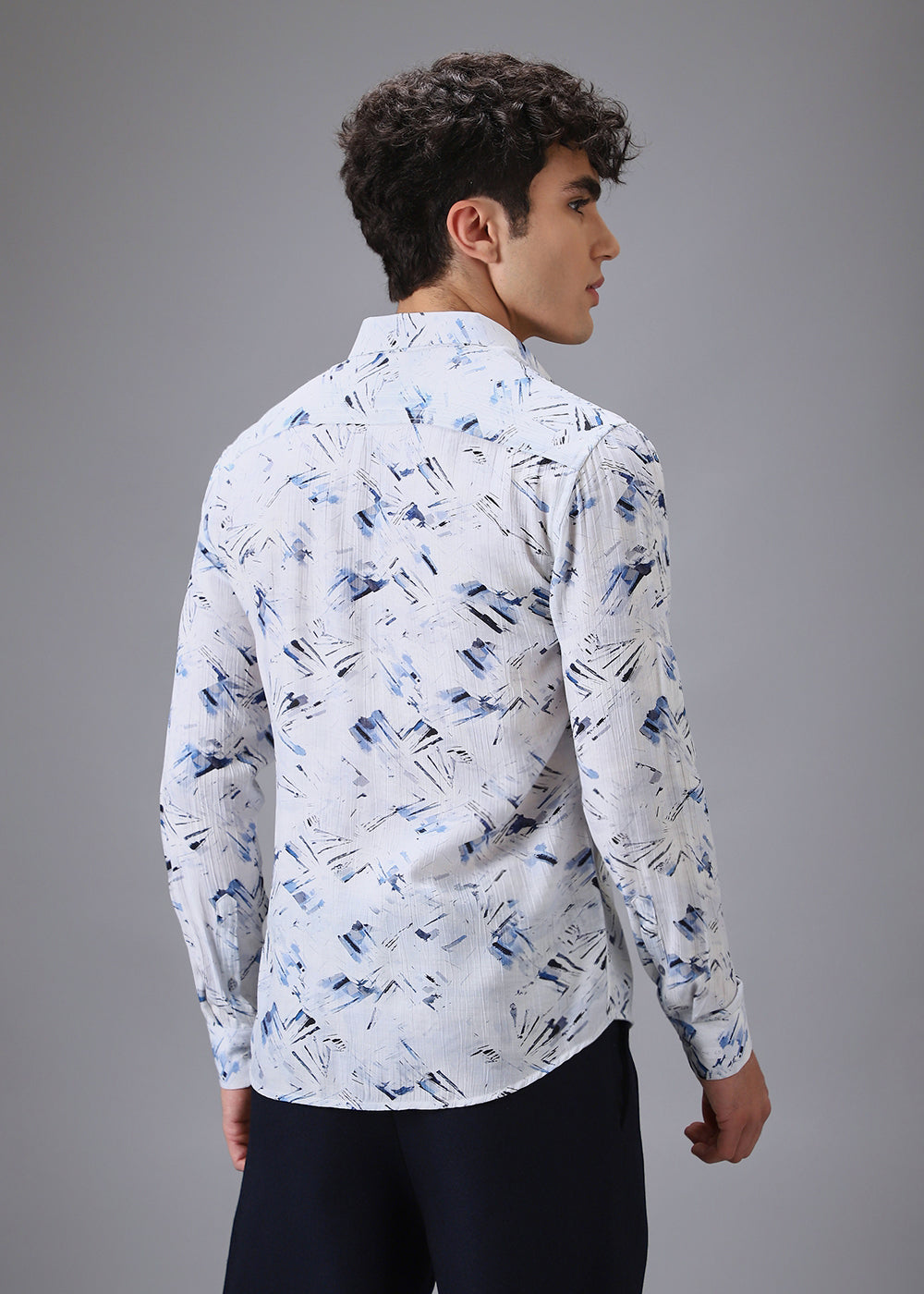 Blue Linear Crushed Printed Shirt