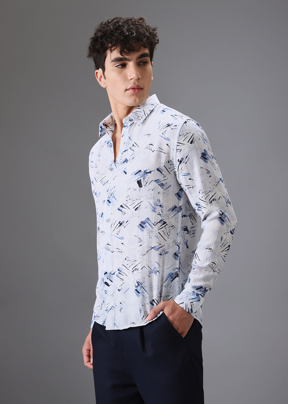 Blue Linear Crushed Printed Shirt