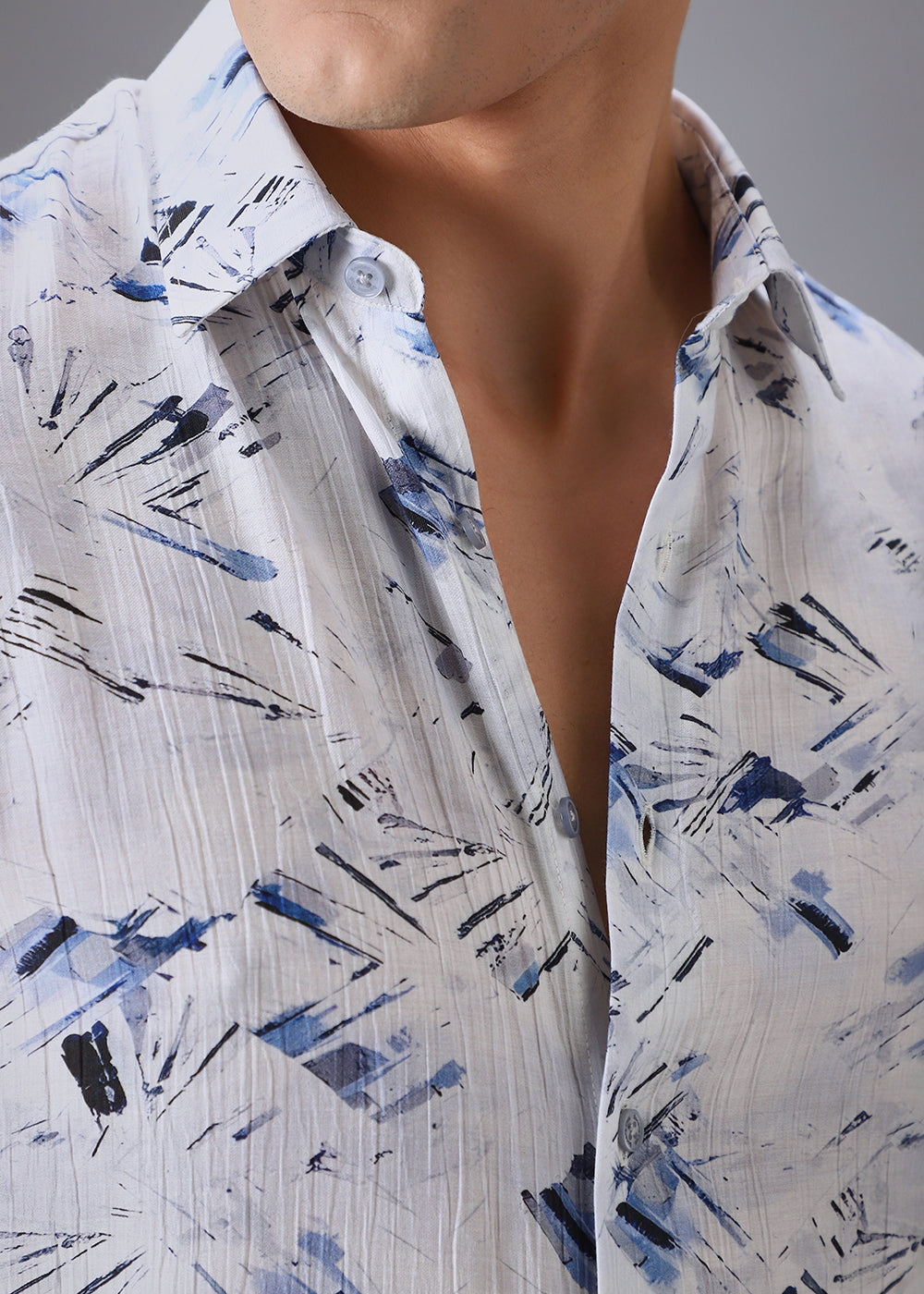 Blue Linear Crushed Printed Shirt