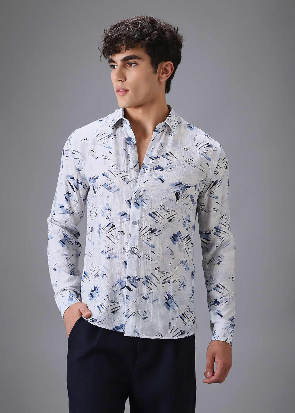 Blue Linear Crushed Printed Shirt