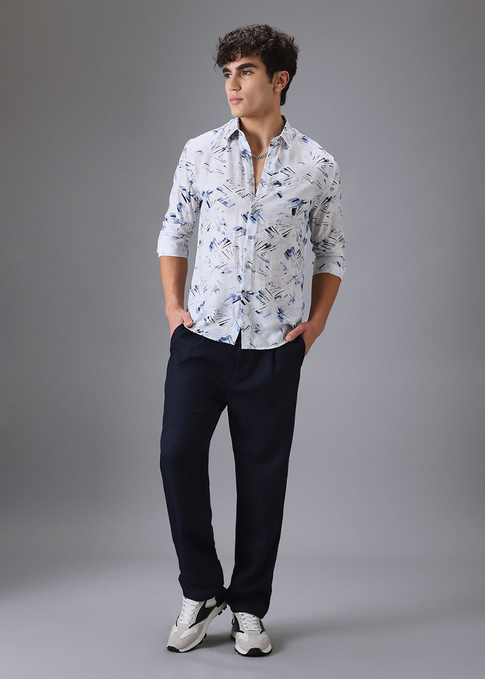 Blue Linear Crushed Printed Shirt