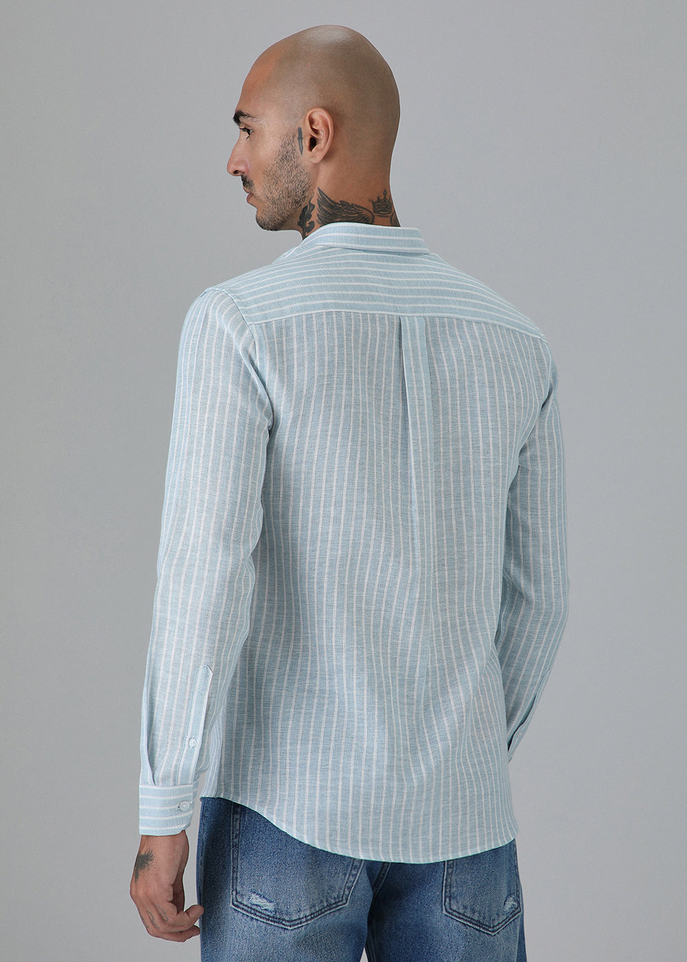 Blue Linen Stripe Shirt