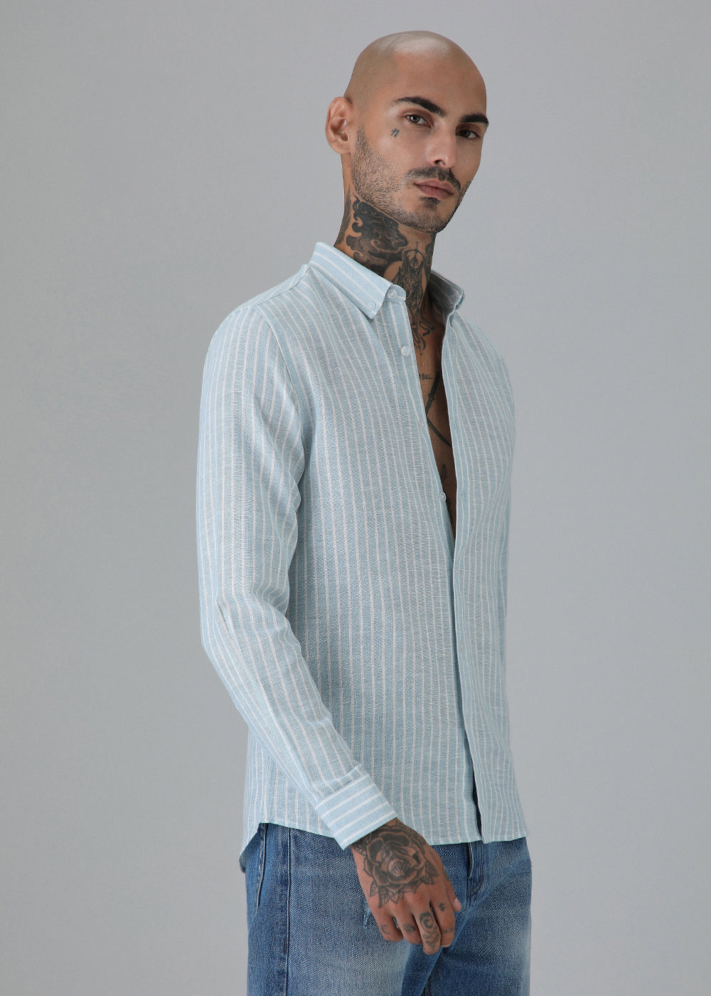 Blue Linen Stripe Shirt