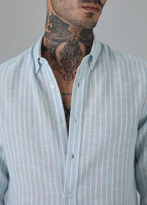 Blue Linen Stripe Shirt