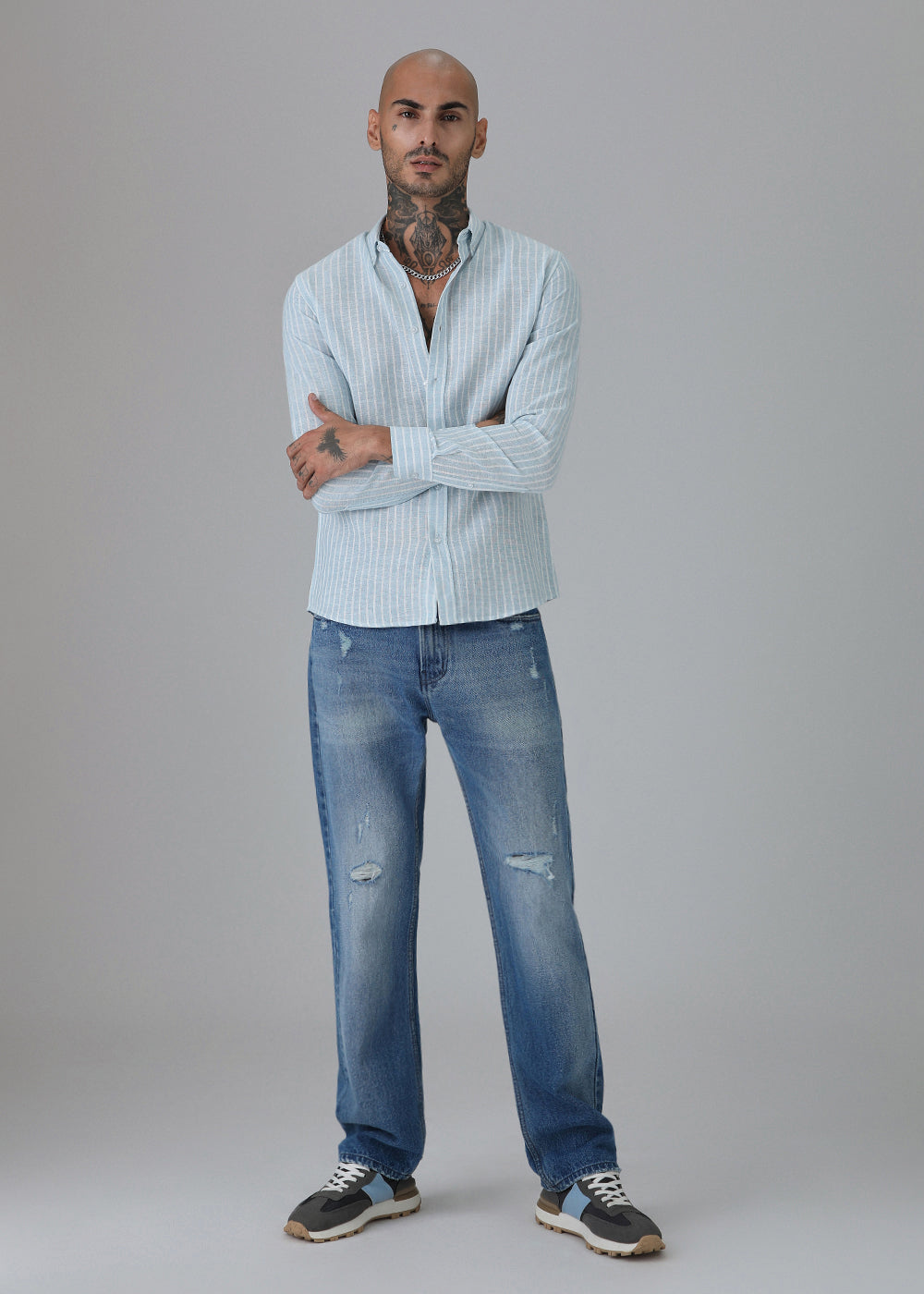 Blue Linen Stripe Shirt