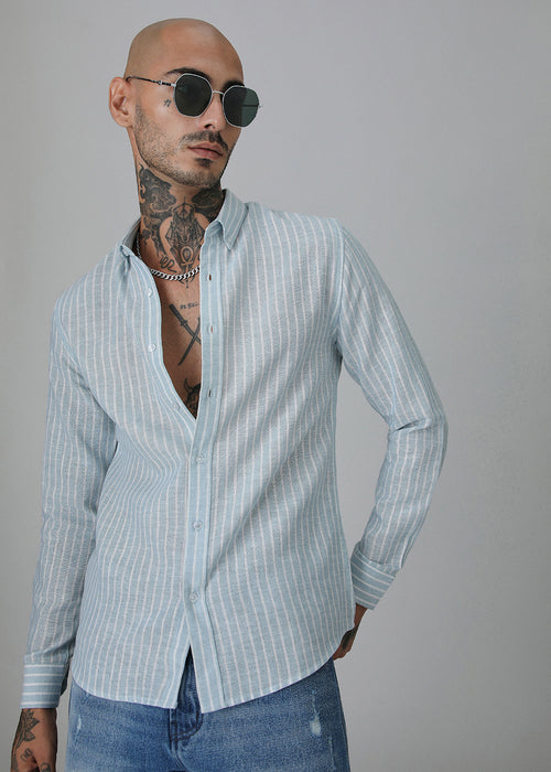 Blue Linen Stripe Shirt