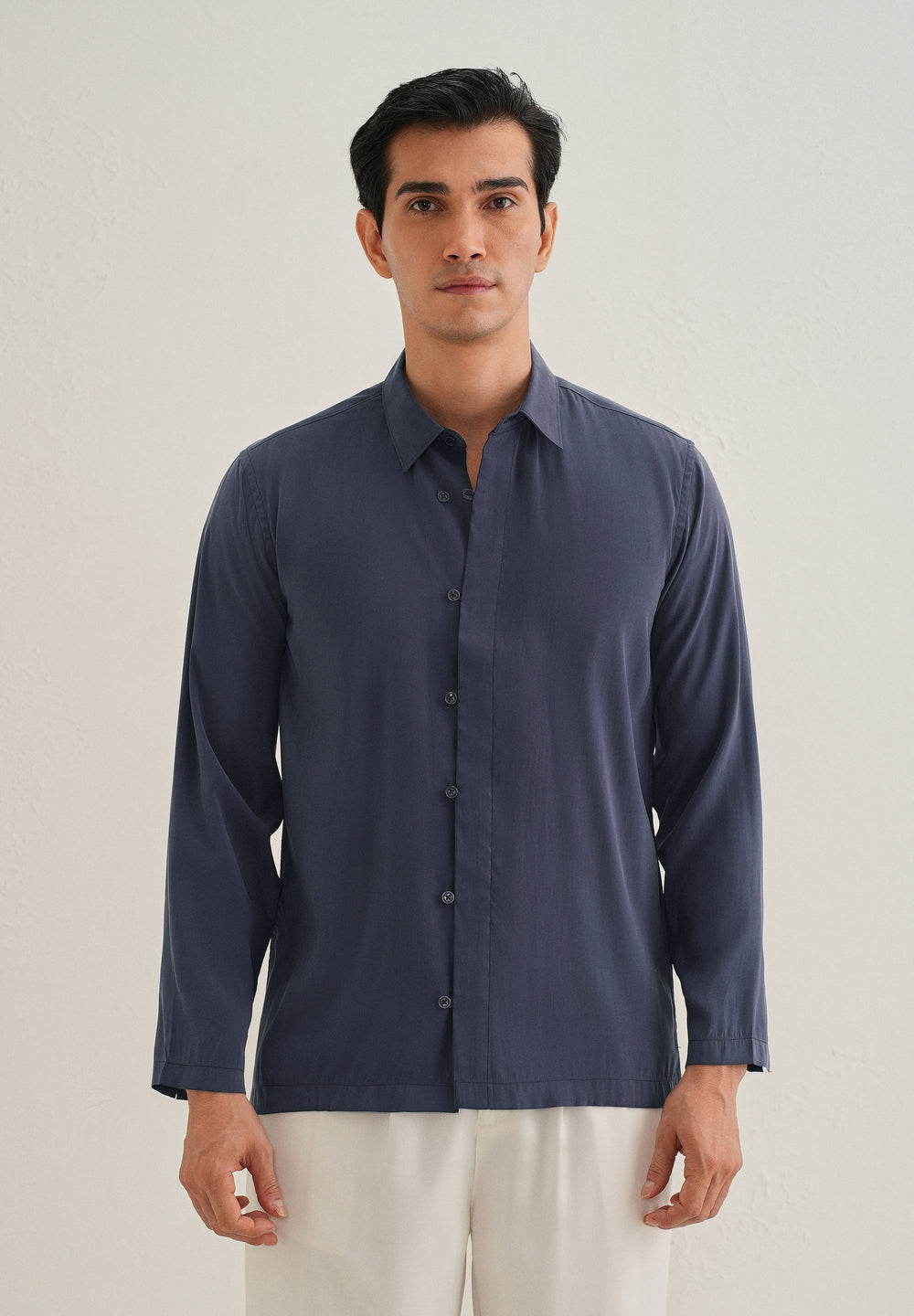 Blue Loop Button-Down Plain Shirt