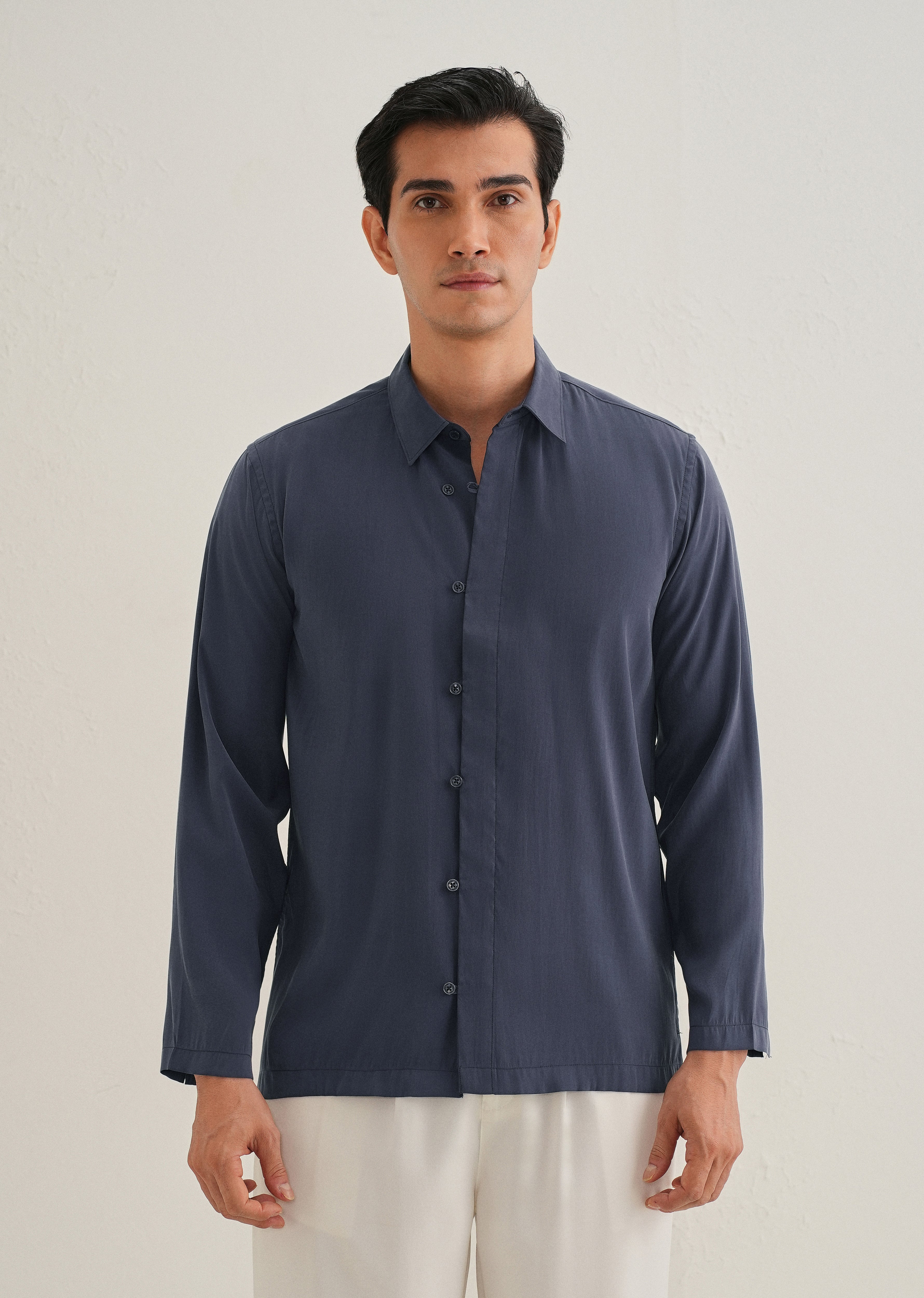Blue Loop Button-Down Plain Shirt