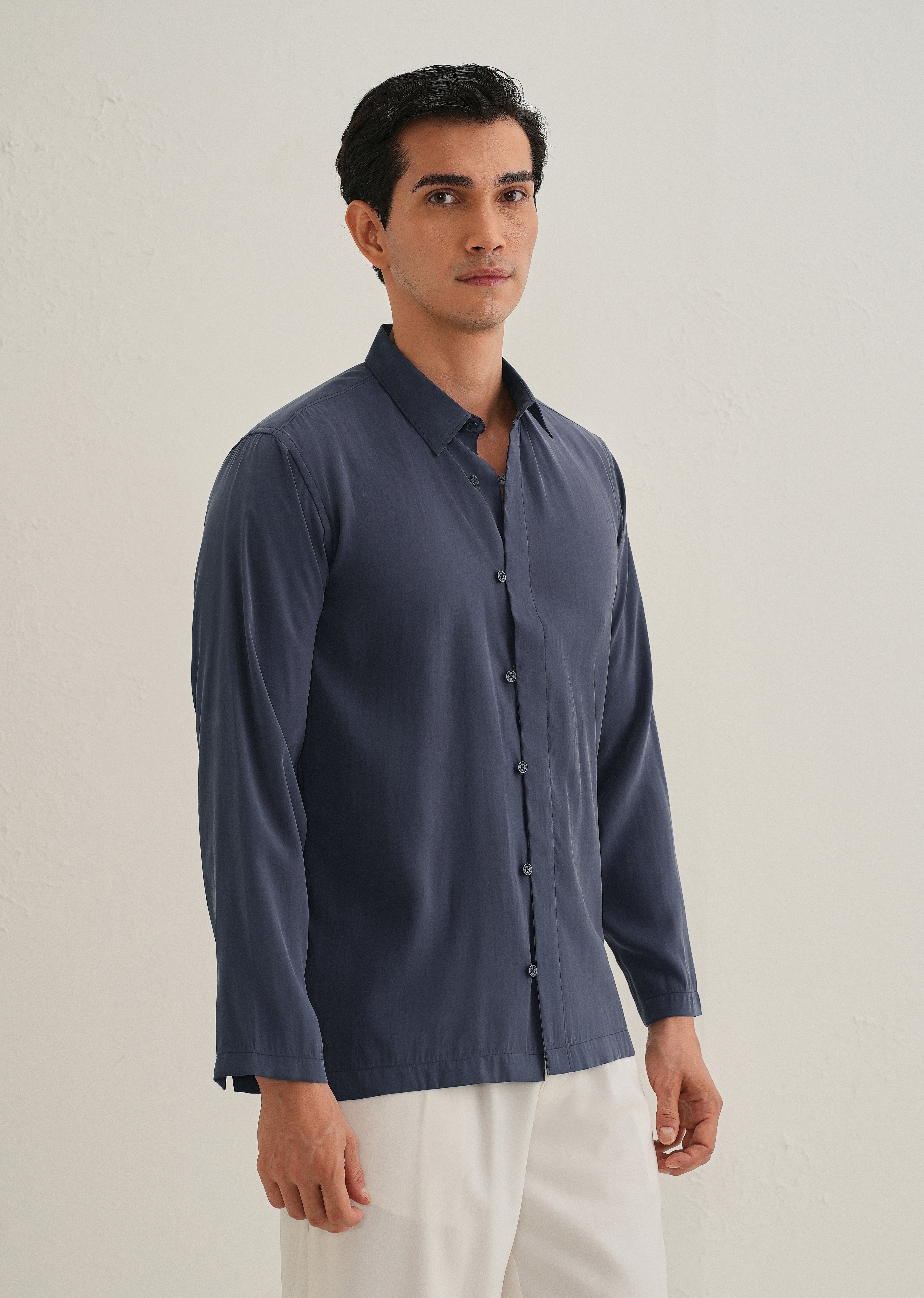 Blue Loop Button-Down Plain Shirt