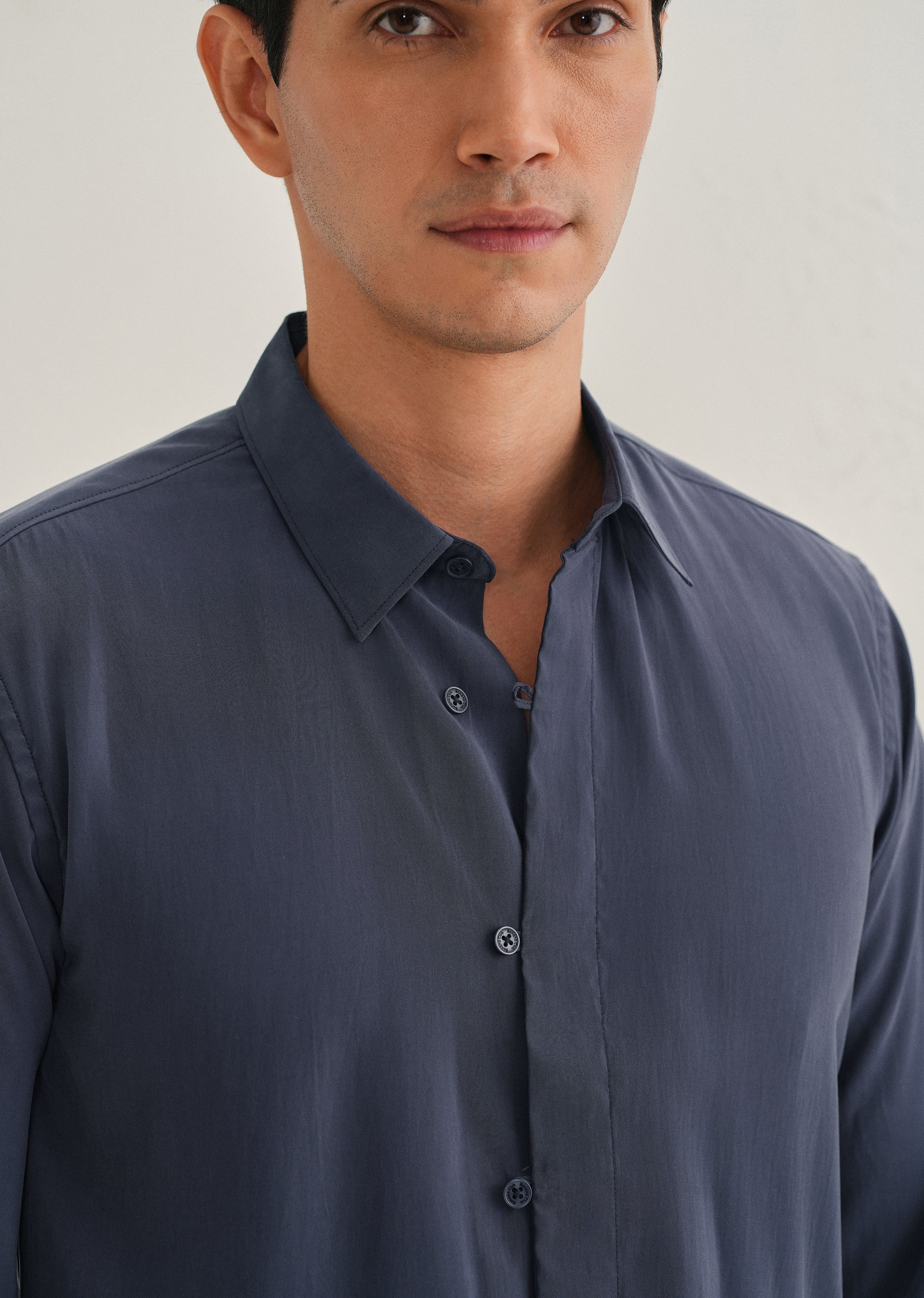 Blue Loop Button-Down Plain Shirt