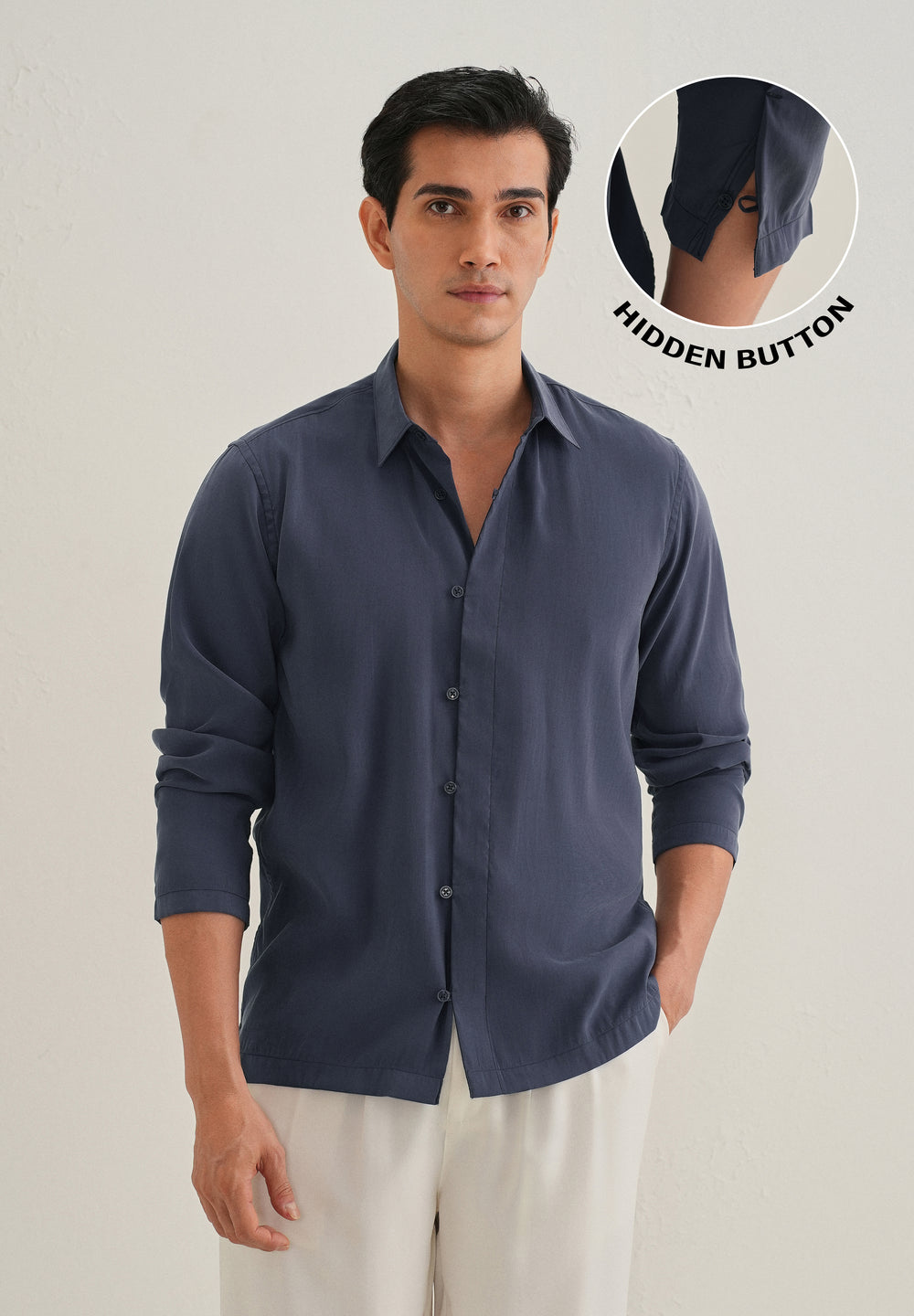 Blue Loop Button-Down Plain Shirt