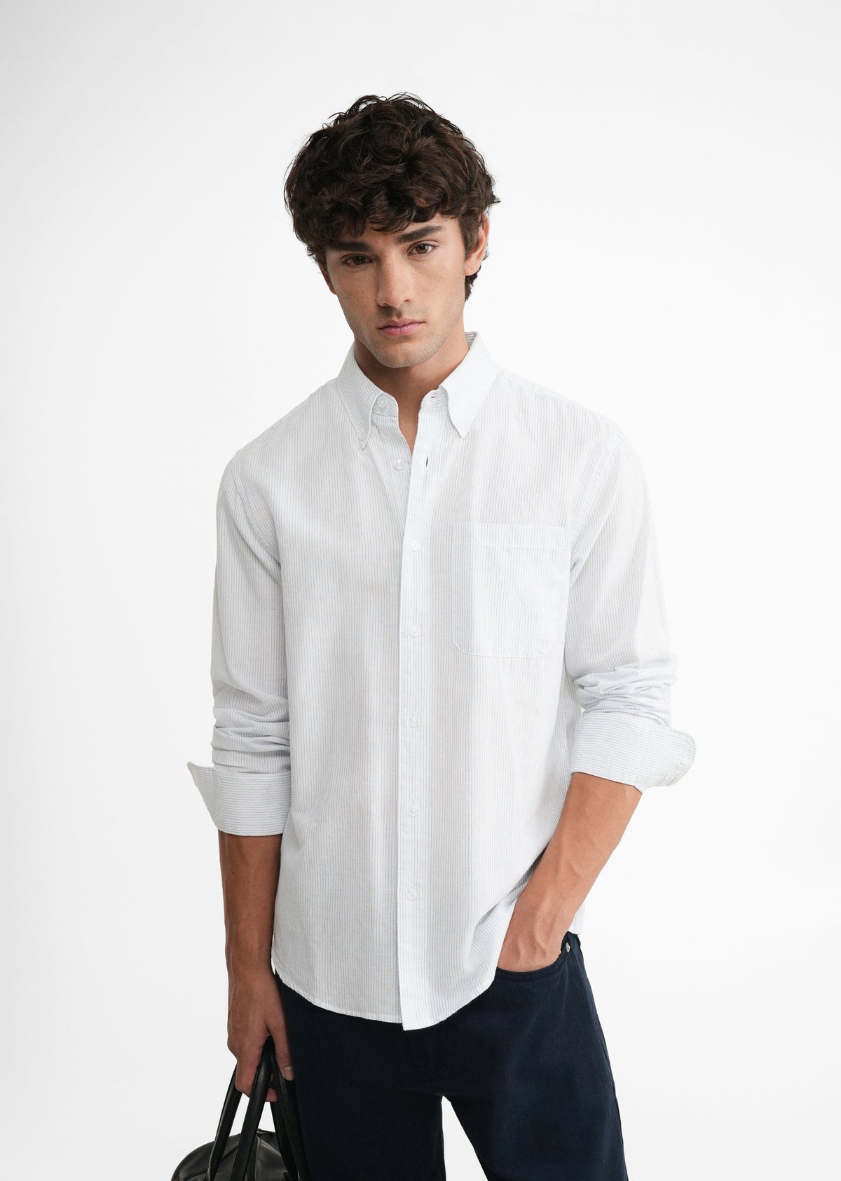 Blue Lyocell Linen Pinstripe Shirt