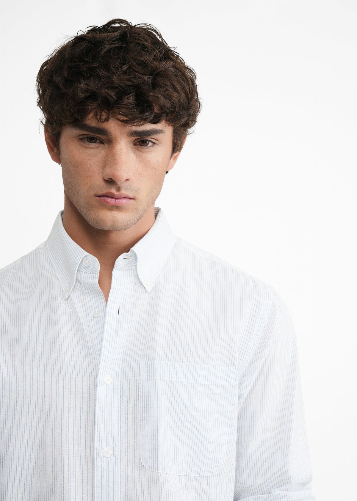 Blue Lyocell Linen Pinstripe Shirt