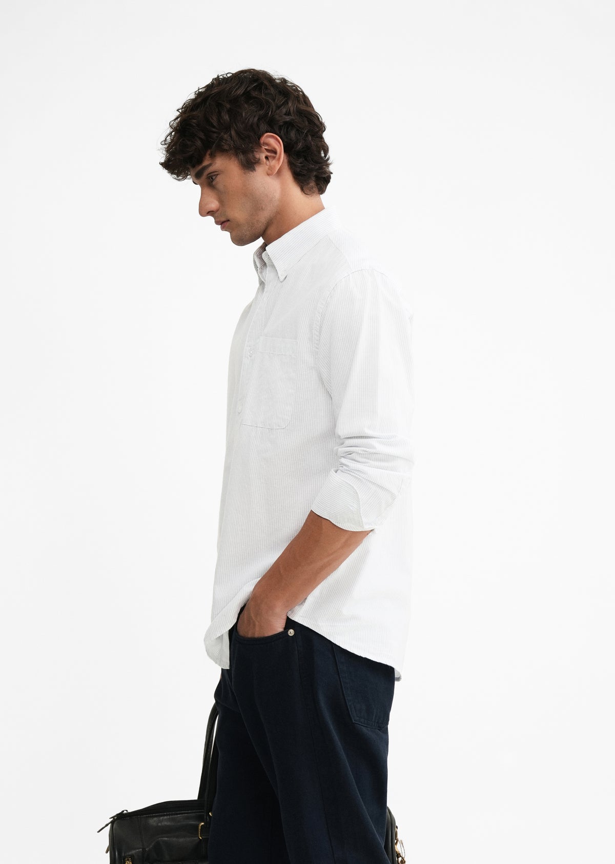 Blue Lyocell Linen Pinstripe Shirt