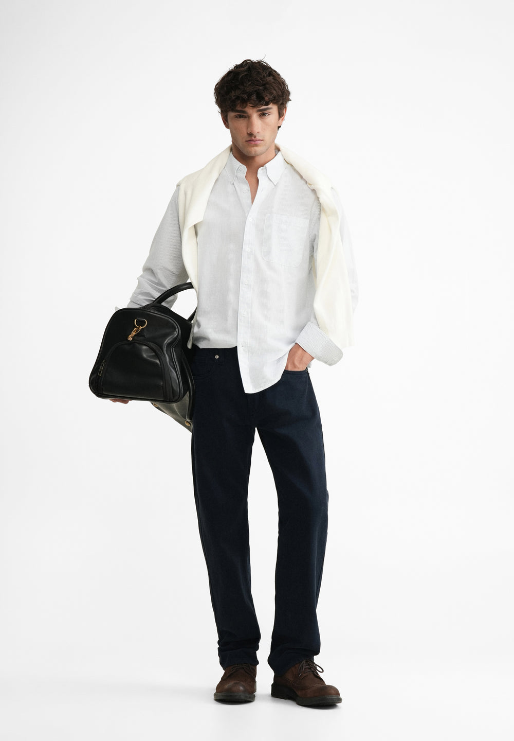 Blue Lyocell Linen Pinstripe Shirt