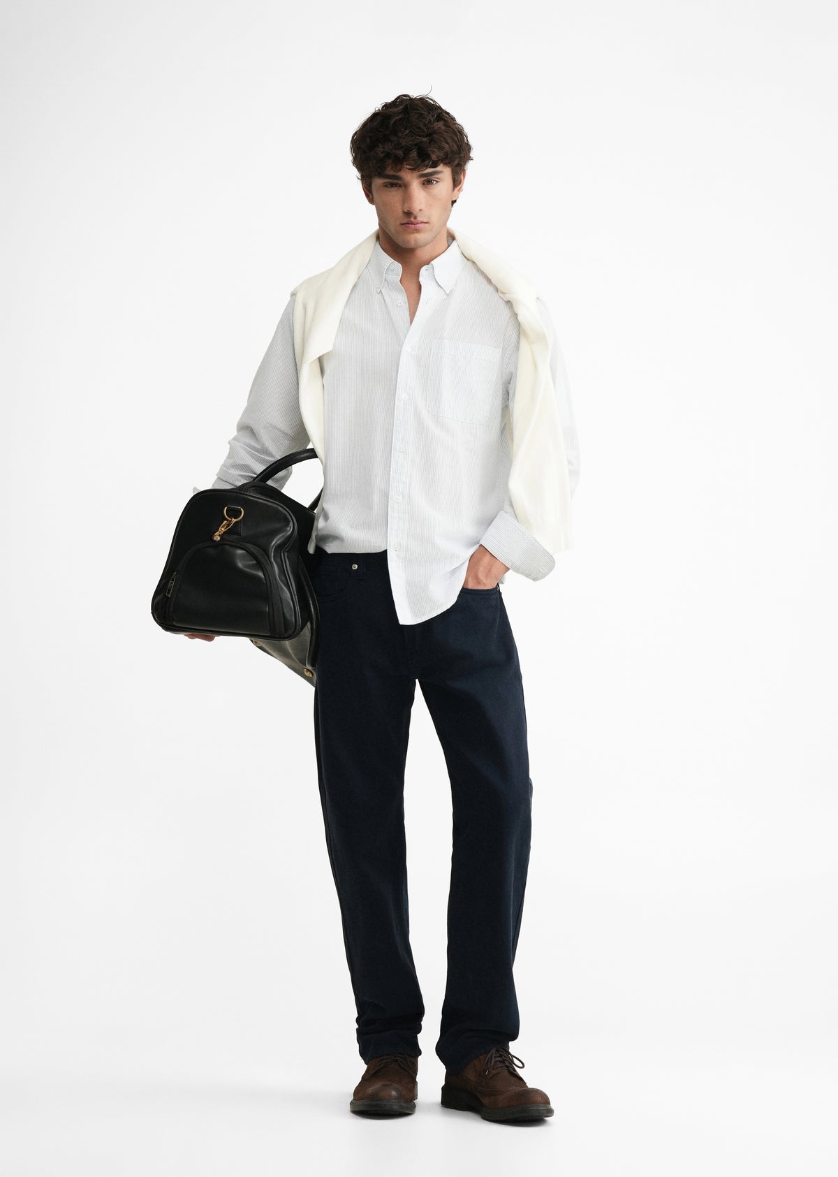 Blue Lyocell Linen Pinstripe Shirt