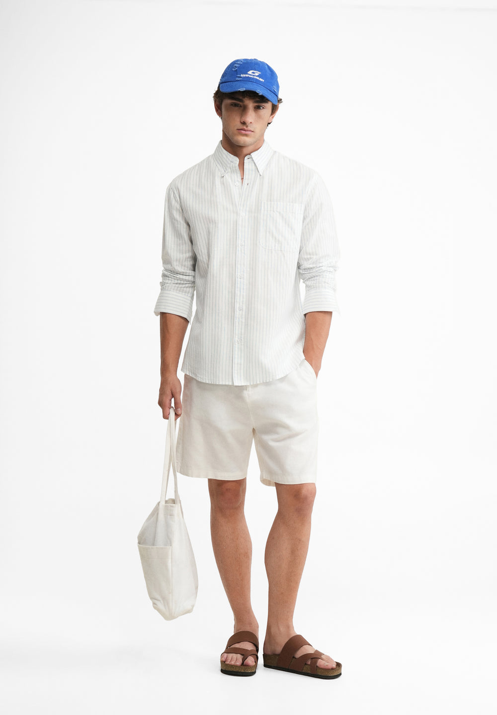 Blue Lyocell Linen Self Stripe Shirt