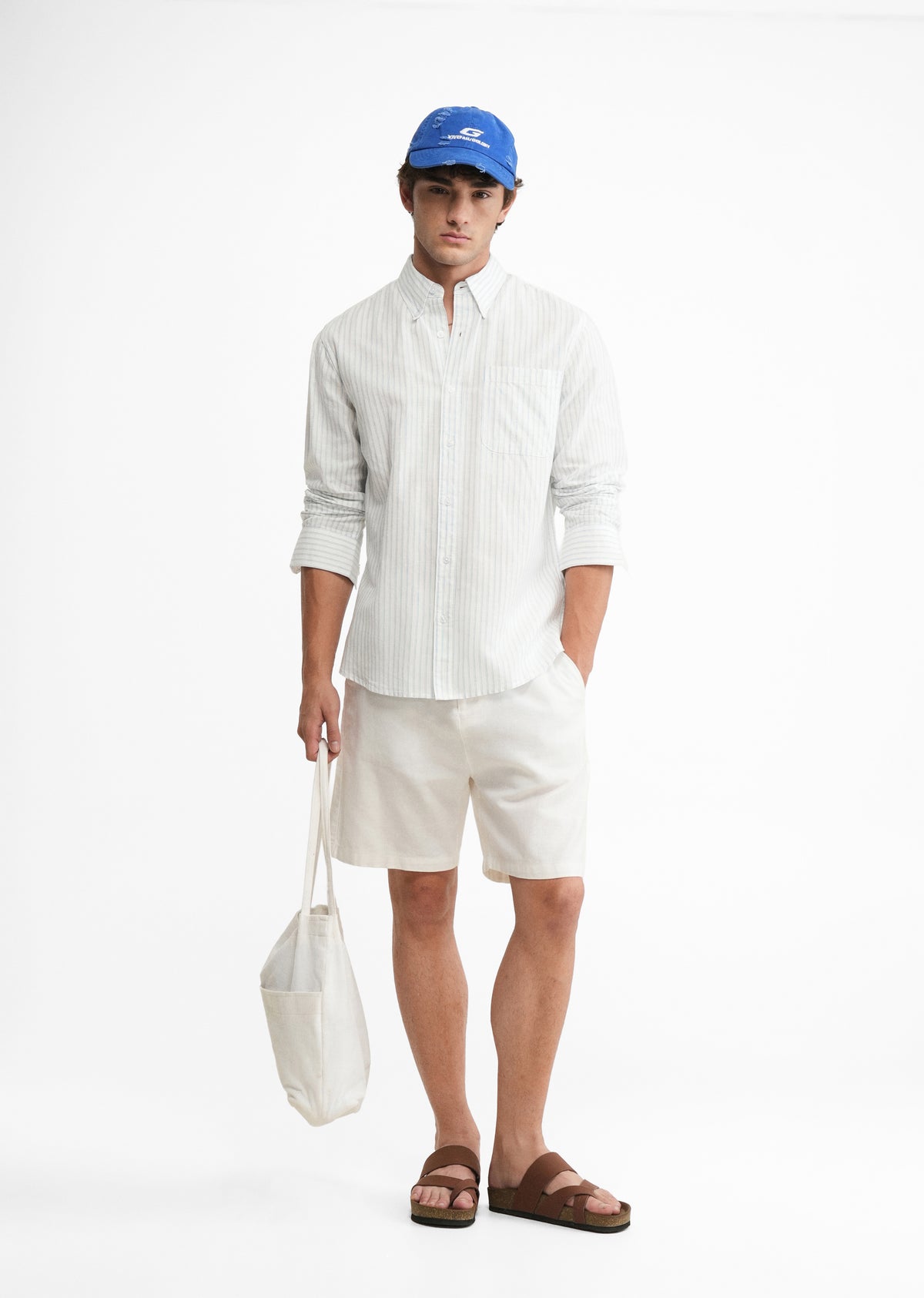 Blue Lyocell Linen Self Stripe Shirt