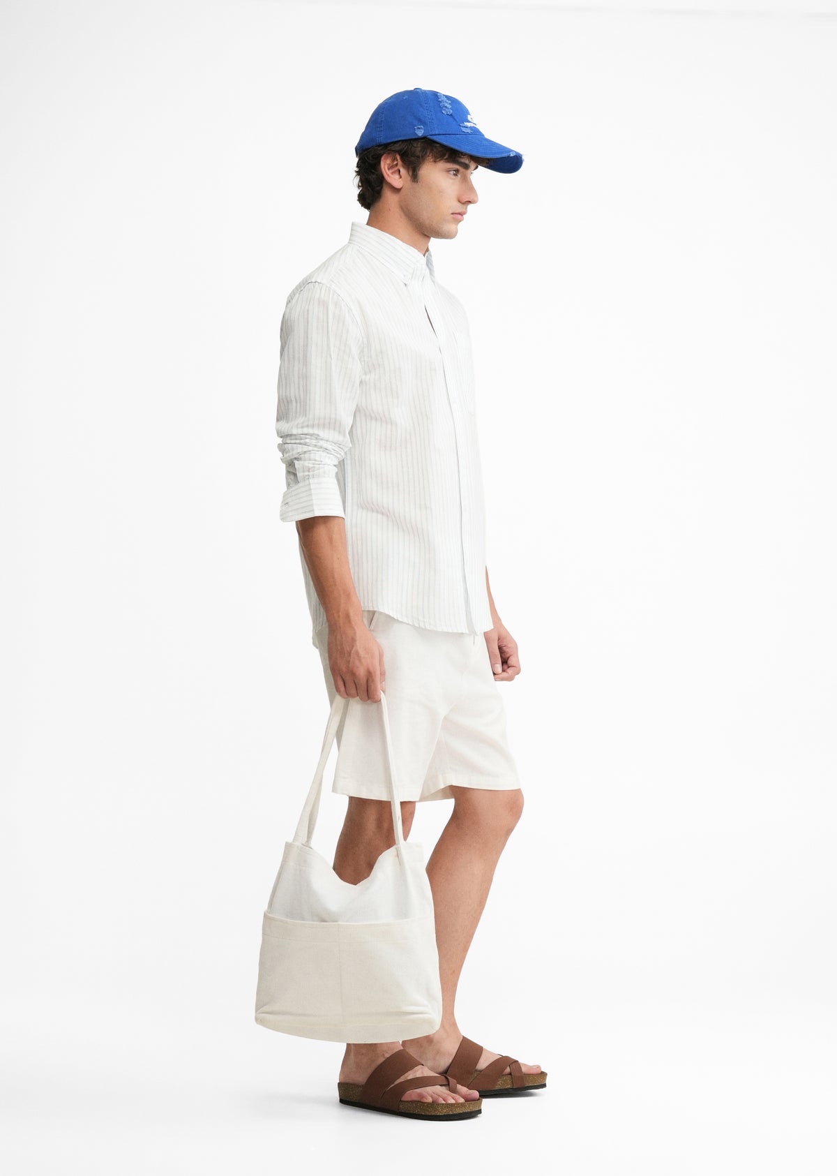 Blue Lyocell Linen Self Stripe Shirt