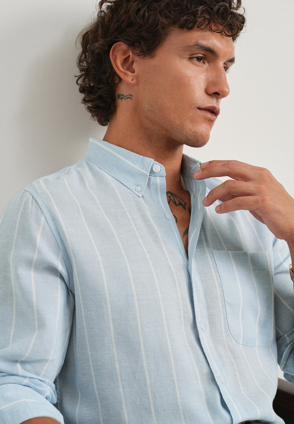 Blue Lyocell Linen Stripe Shirt