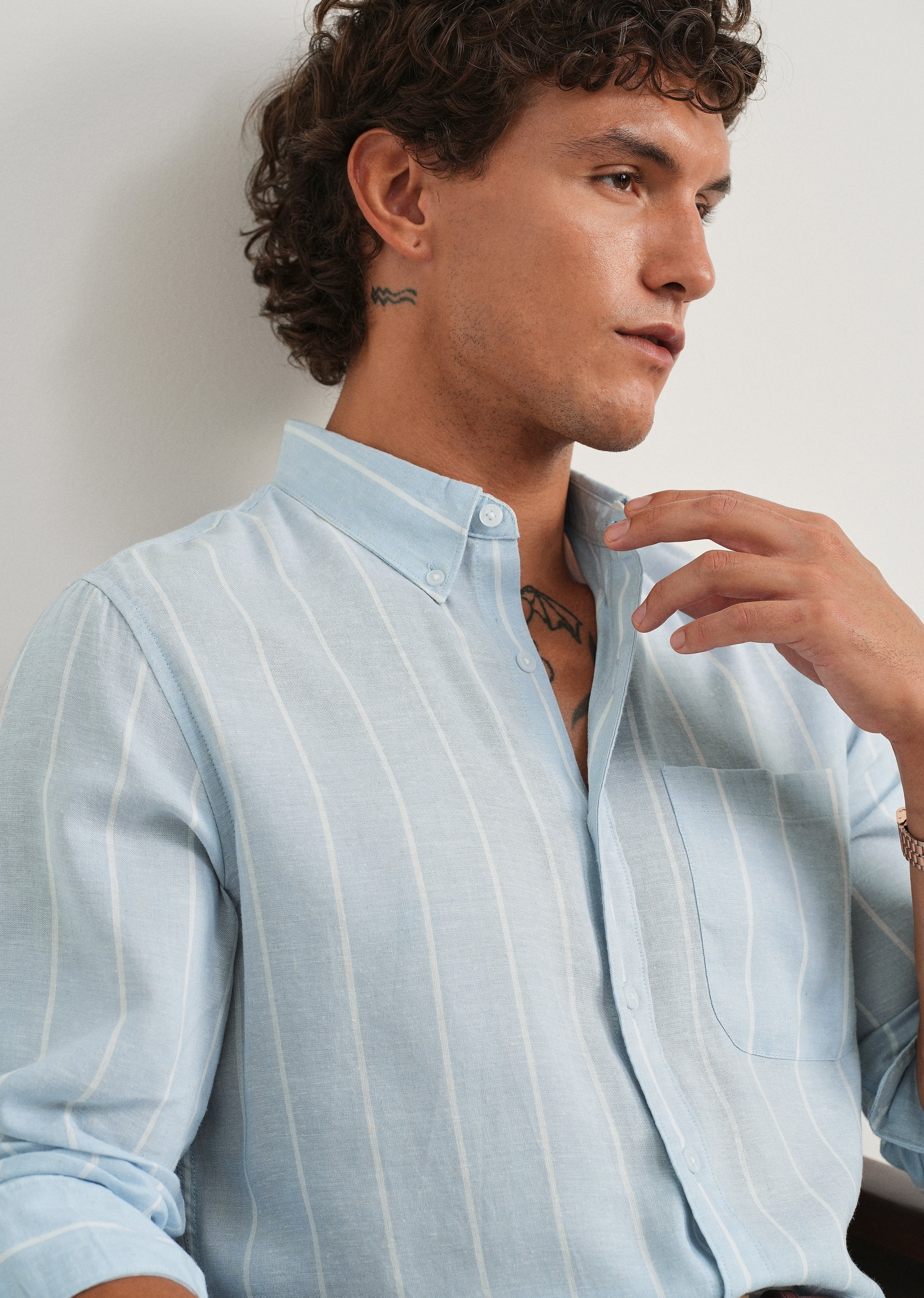 Blue Lyocell Linen Stripe Shirt