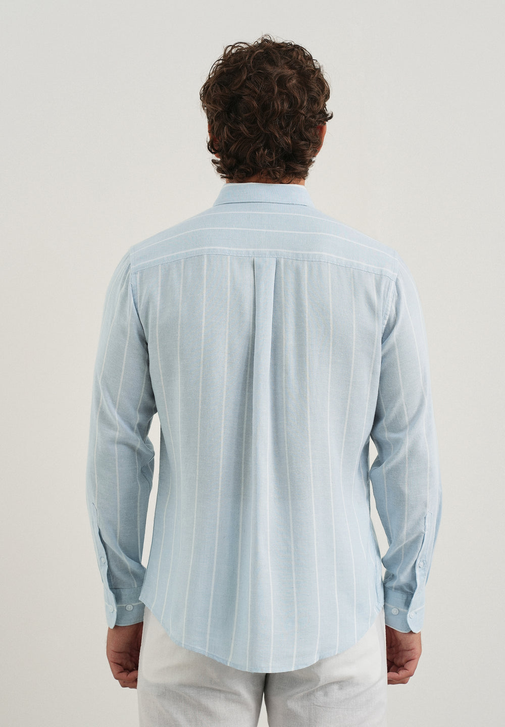 Blue Lyocell Linen Stripe Shirt