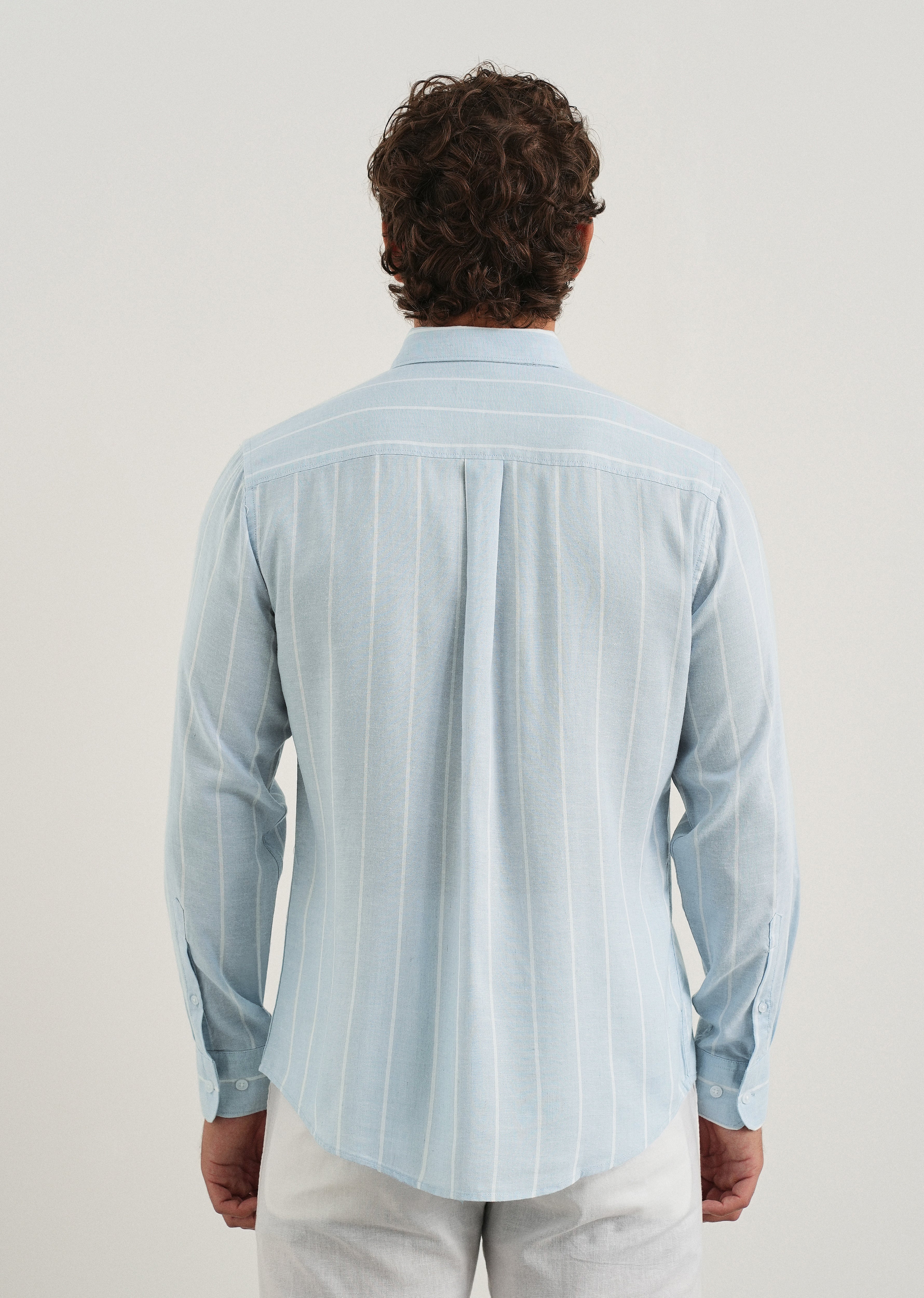 Blue Lyocell Linen Stripe Shirt
