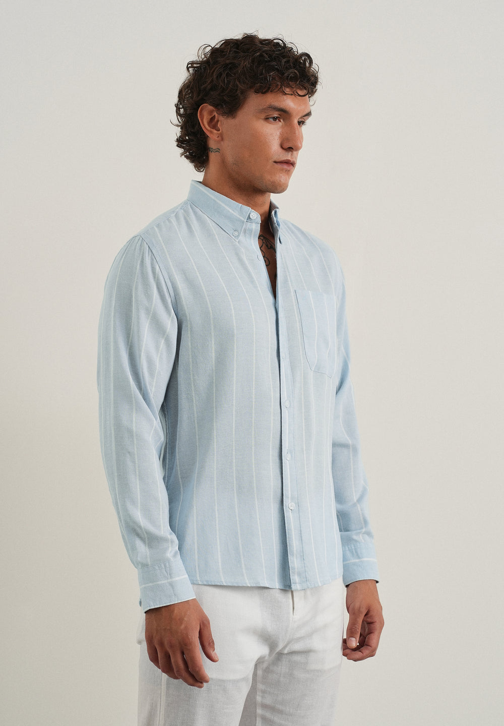 Blue Lyocell Linen Stripe Shirt