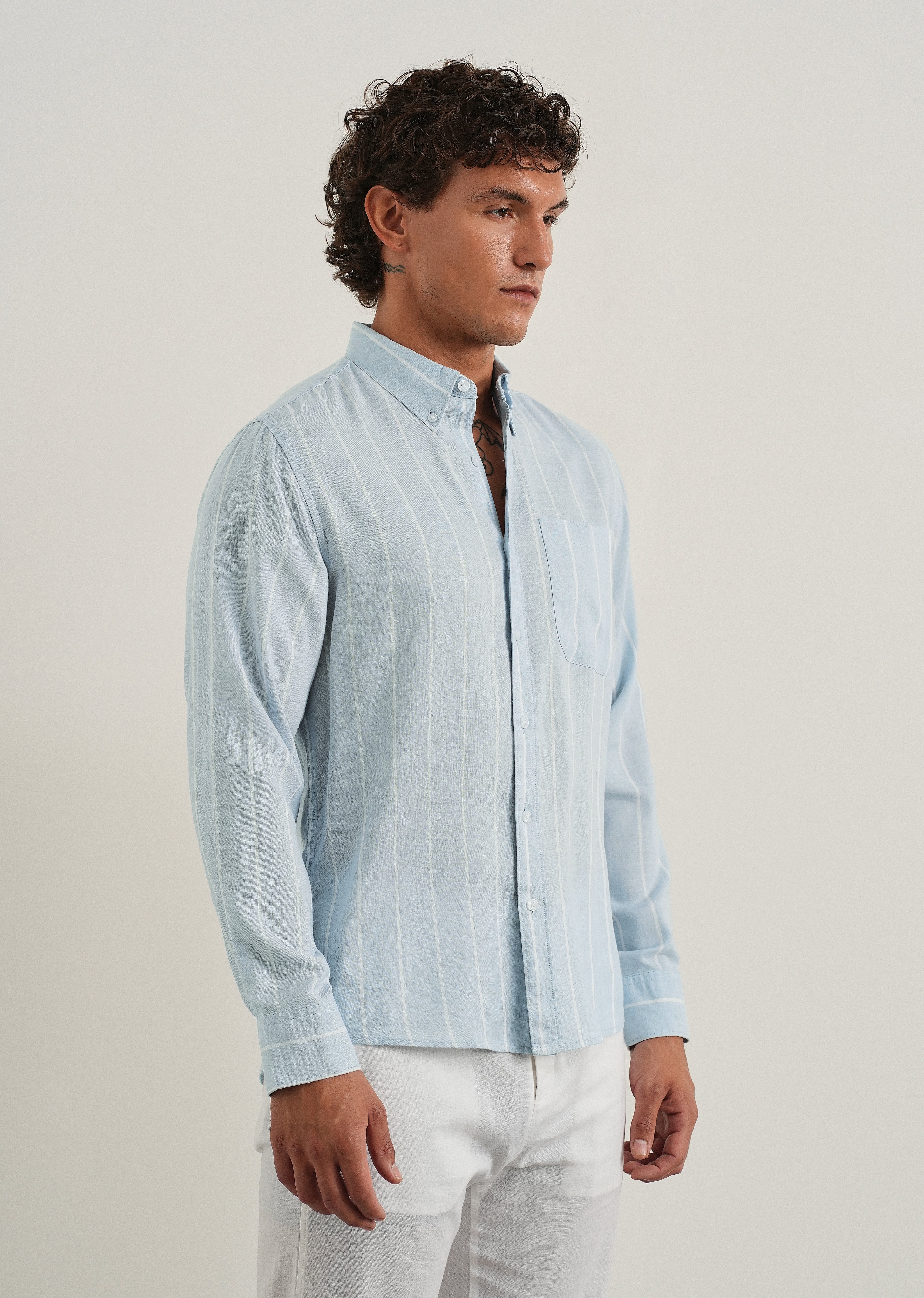 Blue Lyocell Linen Stripe Shirt