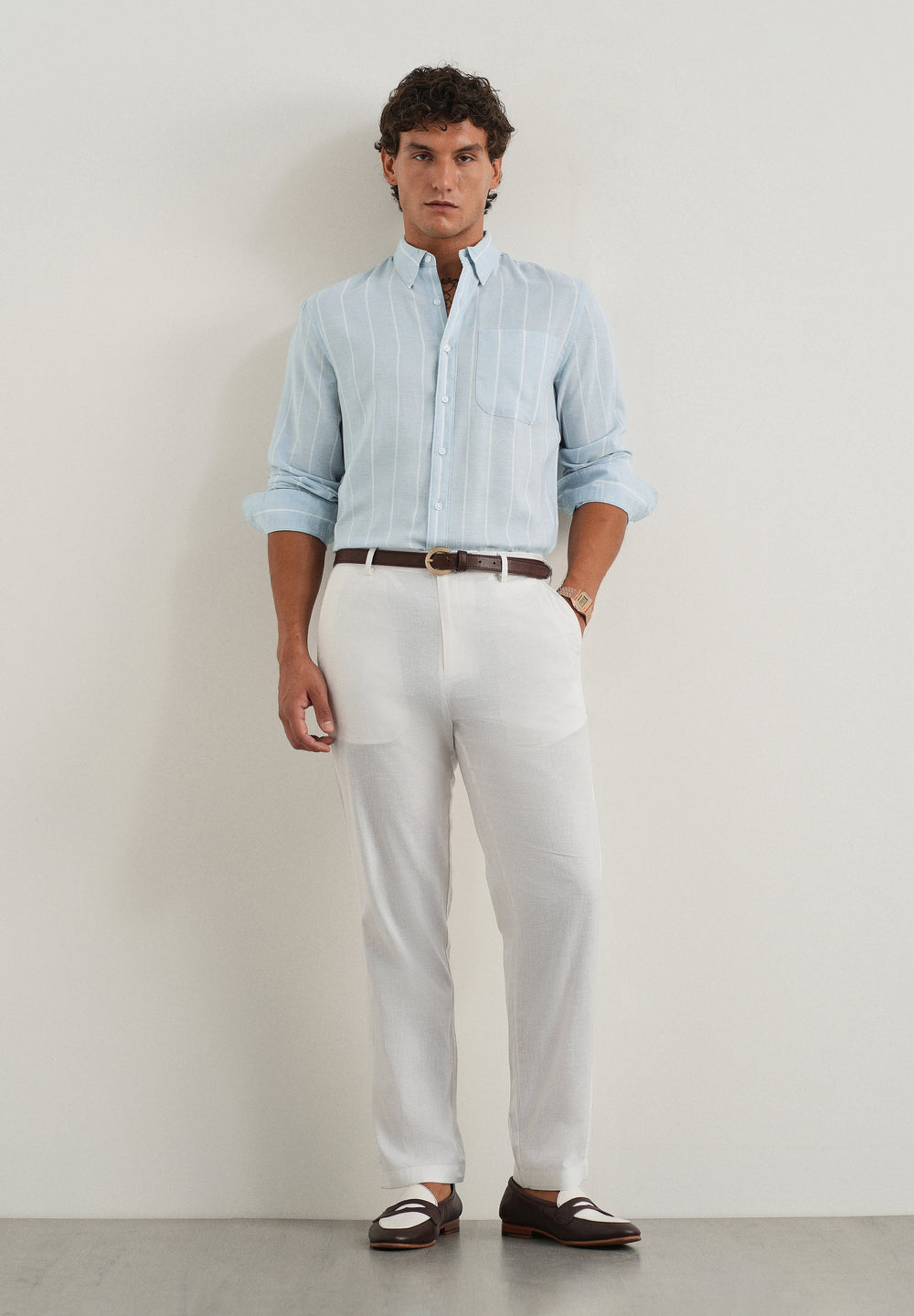 Blue Lyocell Linen Stripe Shirt