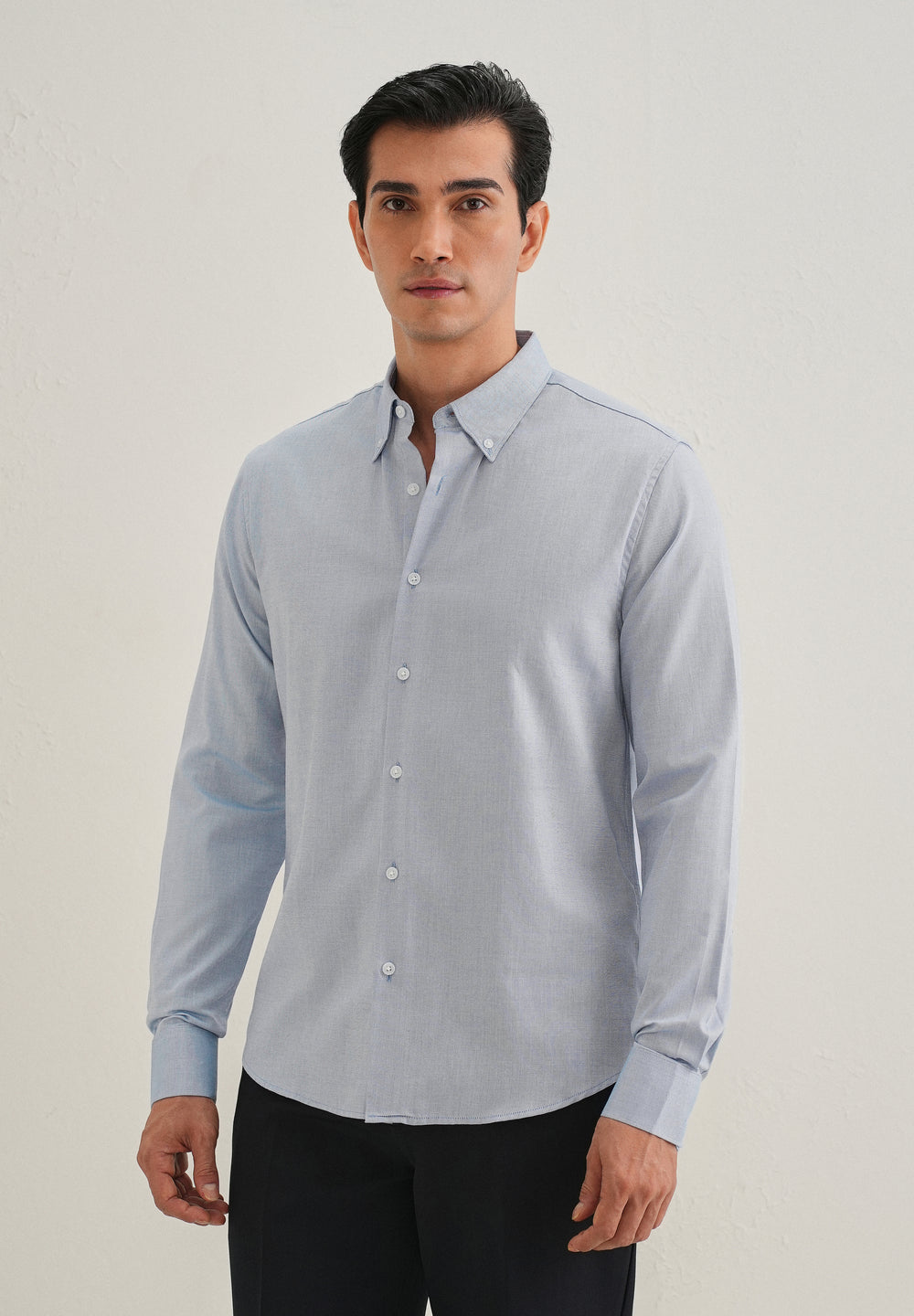 Blue Micro-Check Cotton Shirt