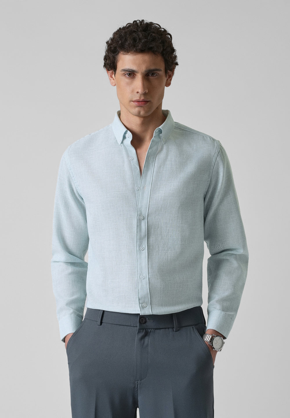 Blue Micro Checks Blended Cotton Shirt