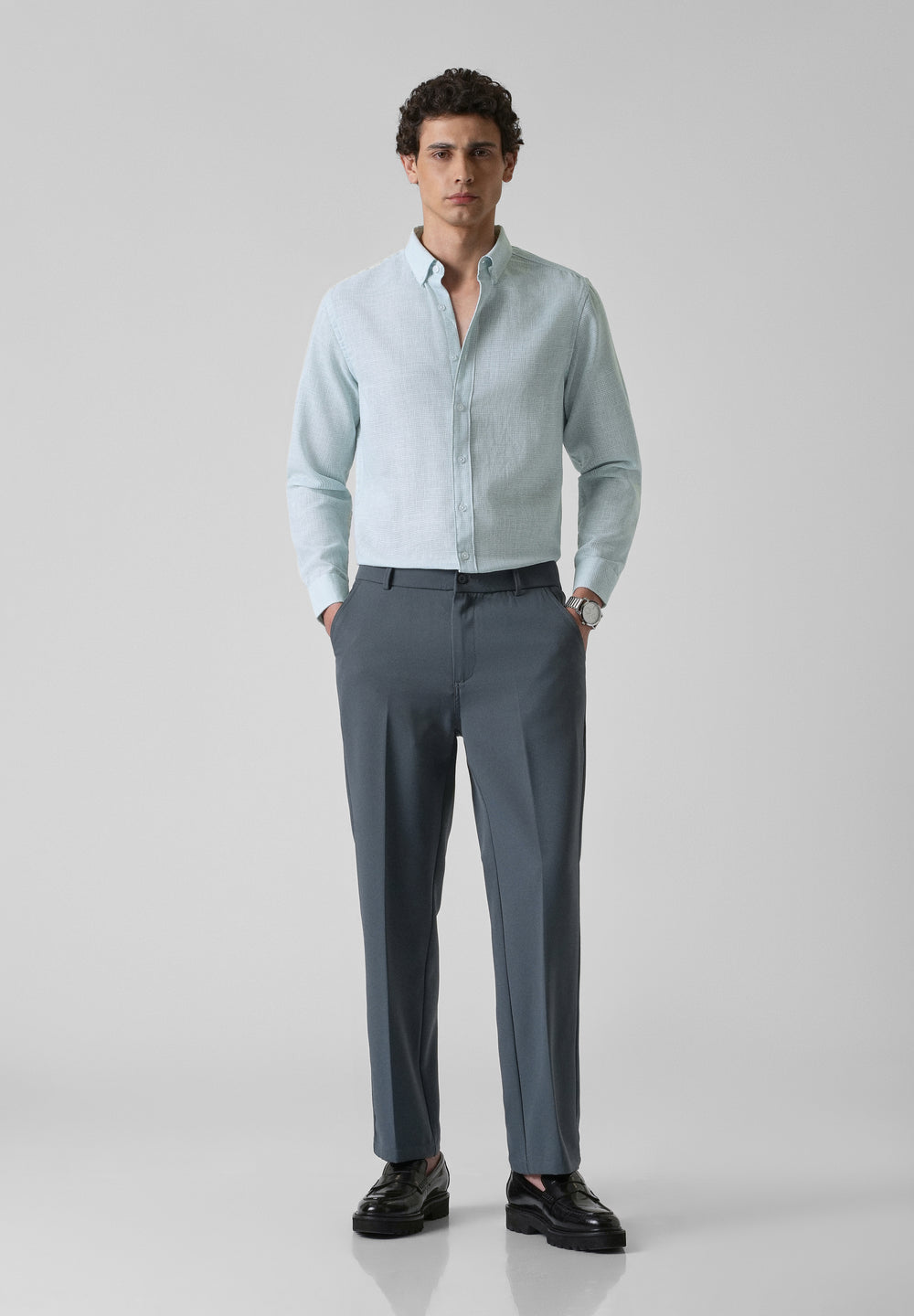 Blue Micro Checks Blended Cotton Shirt
