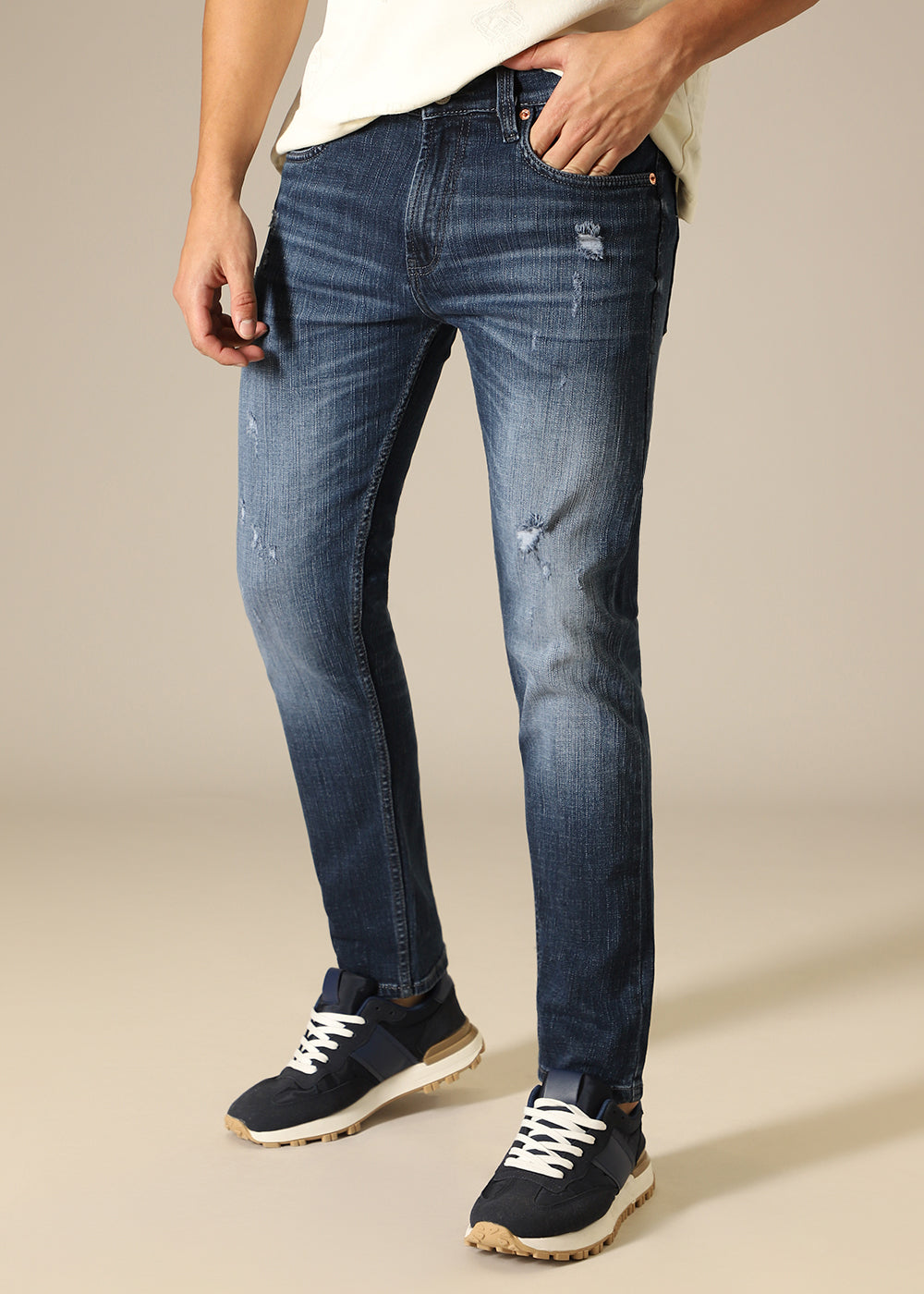 Blue Mid Fade Ankle Slim Fit Denim