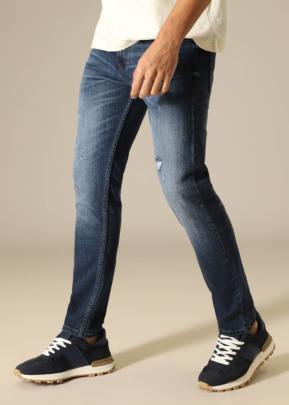 Blue Mid Fade Ankle Slim Fit Denim