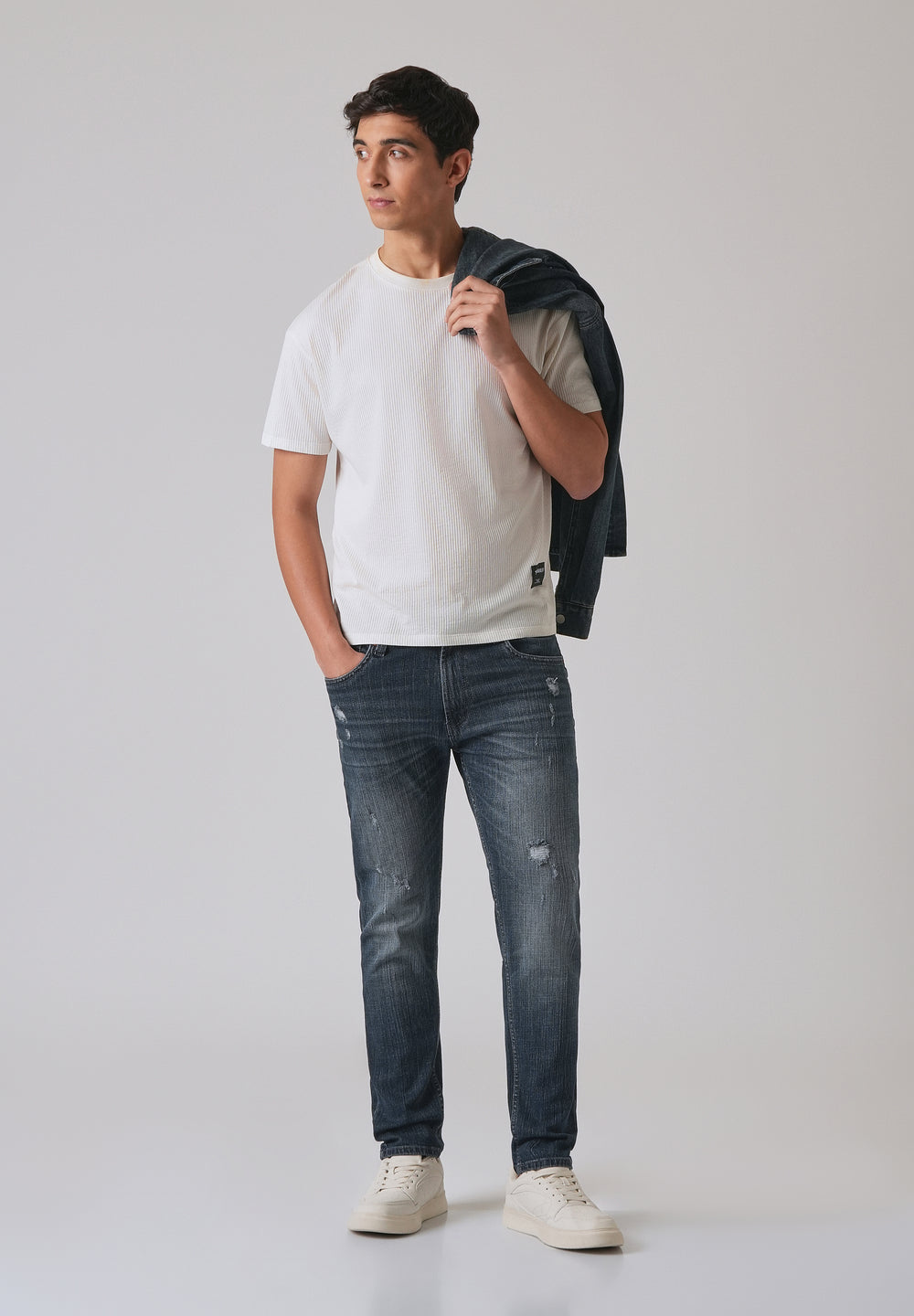 Blue Mid Fade Ankle Slim Fit Denim